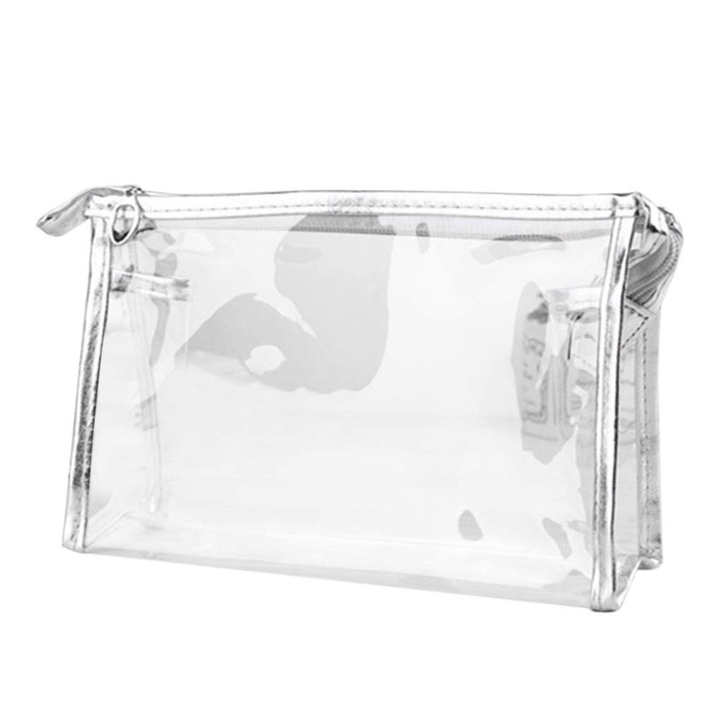 NXDA Clear PVC Cosmetic Zipper Bag - Travel Toiletry Organizer (Silver, One Size) - Perfect for Makeup Storage, Travel Essentials & Bathroom Organization