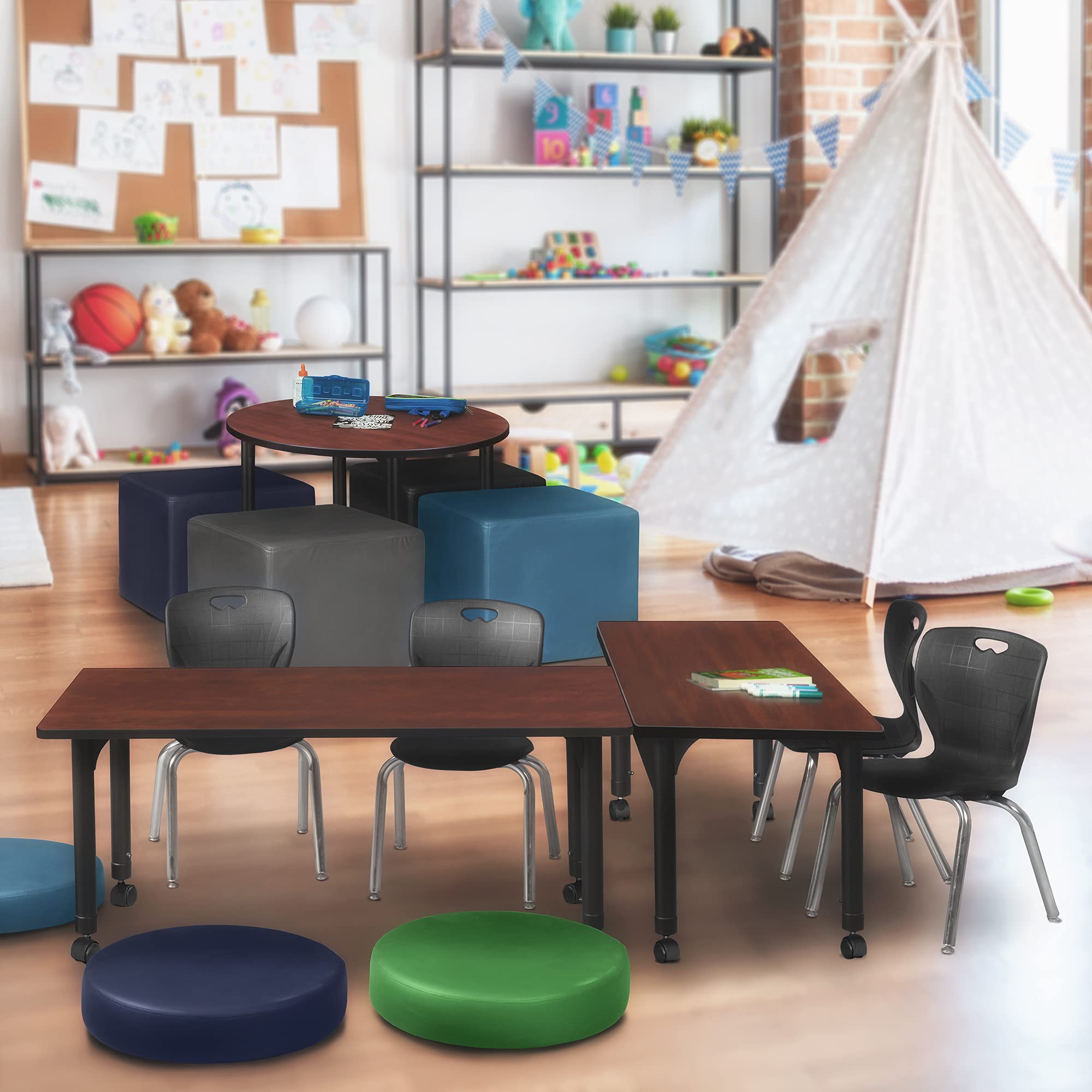 Regency Kee Height Adjustable Mobile School Table - 60 x 24 Inches Cherry Finish - Perfect for Classrooms, Libraries & Home Study Areas