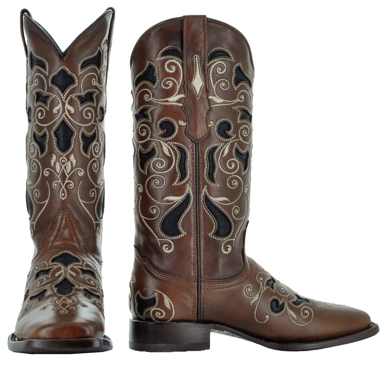 Soto Women's Brown Inlay Cowboy Boots M50052 - Stylish Western Boots for Country Dancing, Rodeo & Casual Wear