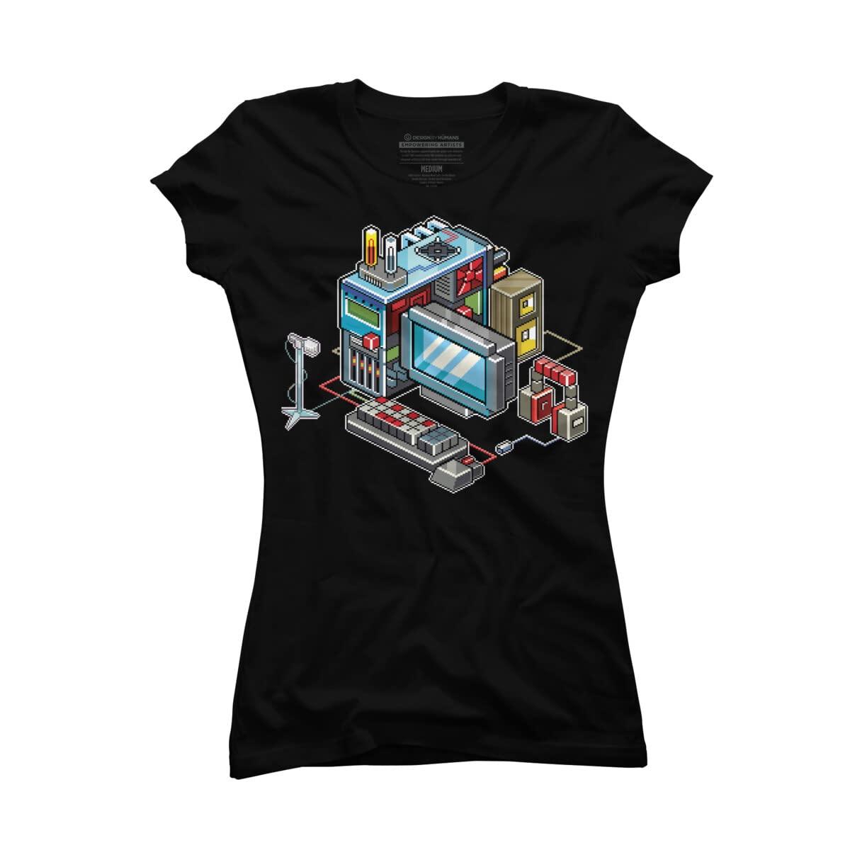 Design By Humans Junior's 8bit Computer Graphic T-Shirt by Raynoa - Retro Gaming Tee for Women - Perfect for Casual Wear, Gaming Events & Geek Culture