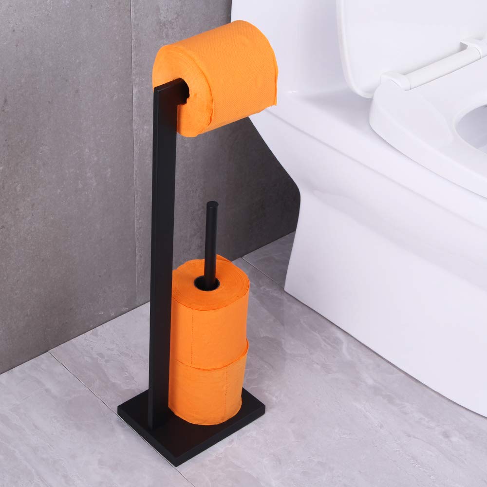 BEIGEEWY Free Standing Toilet Paper Holder - SUS 304 Stainless Steel Bathroom Tissue Roll Holder - Matte Black Finish - Durable & Rustproof - Perfect for Bathroom, Kitchen, RV, and Office Use