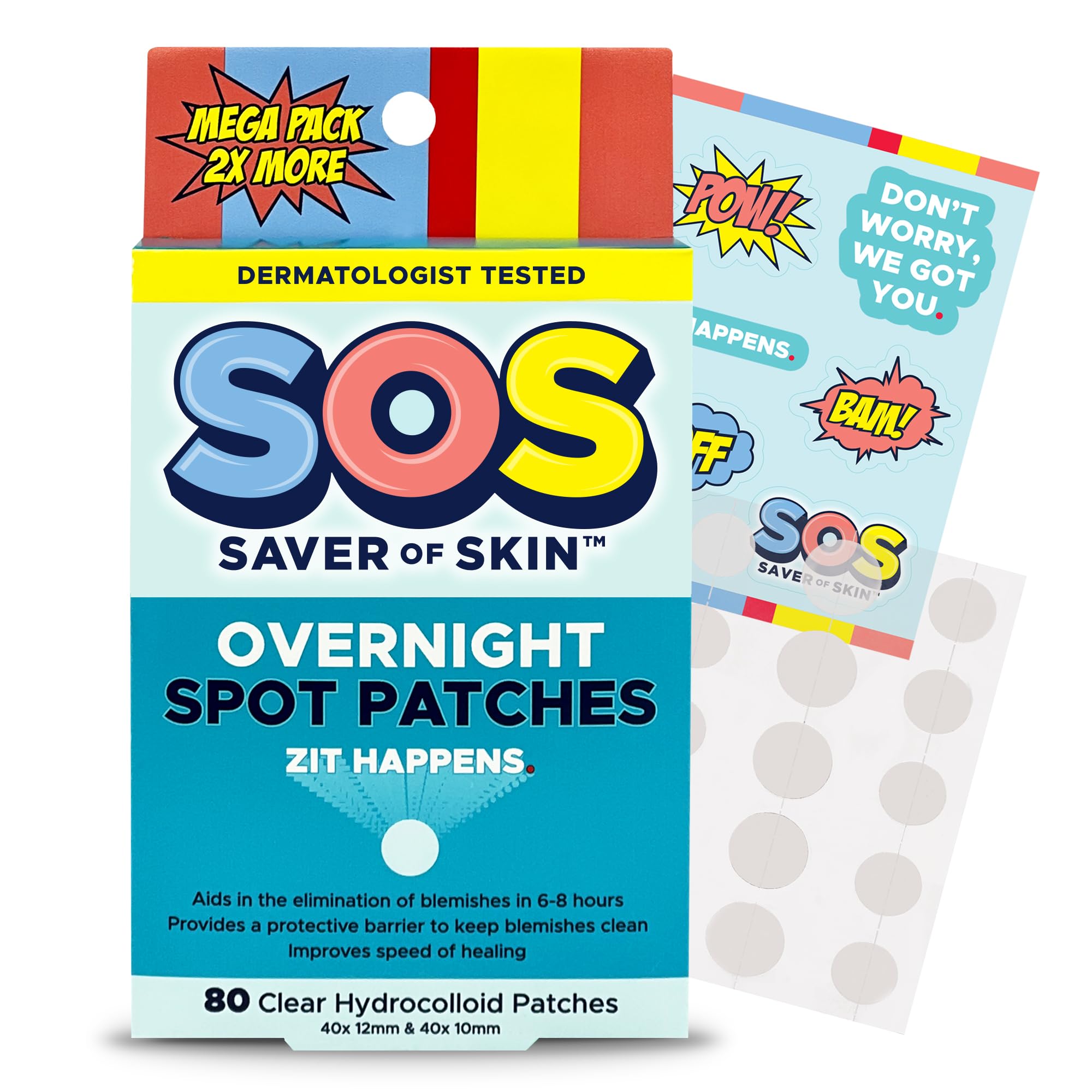 **Fast-Acting Hydrocolloid Acne Patches - SOS SAVER OF SKIN™ Blemish Patches for Pimples, Zits & Breakouts | Absorbs Fluids, Latex-Free, Vegan (40 Count, Transparent) | Perfect for Overnight Acne Treatment & Daily Skin Care**