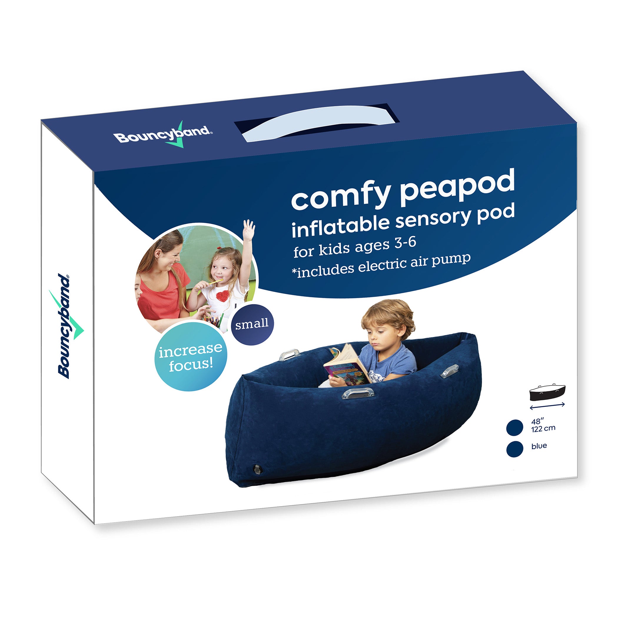 Bouncyband® Comfy Hugging Peapod Sensory Pod for Kids - 48 Inch Blue Sensory Body Sock for Calming, Focus & Relaxation - Perfect for ADHD, Autism & Sensory Processing Disorder at Home or School