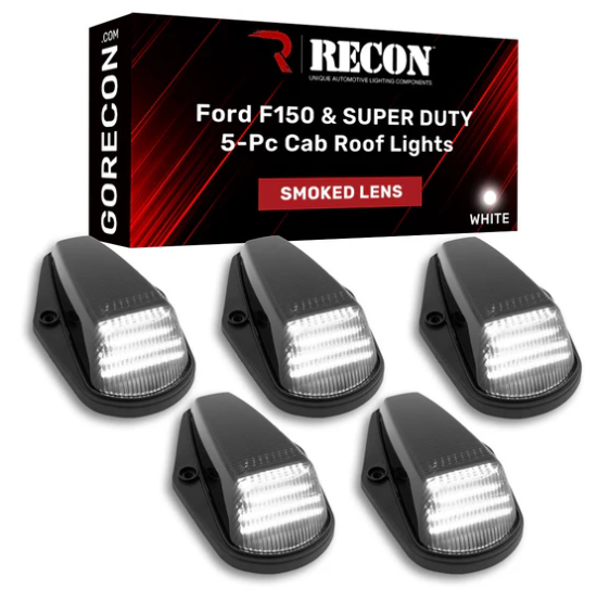 Ford SUPERDUTY 88-98 & F-150 84-96 5-Piece LED Cab Light Kit with Smoked Lens - White LED Lights for Off-Road & Truck Customization