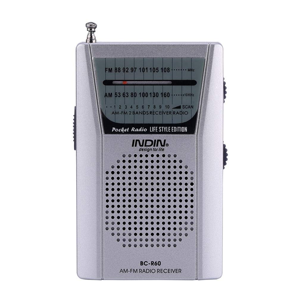 Portable FM/AM 2 Band Stereo Radio with LCD Display & Built-in Speaker - Mini Pocket Radio Receiver with Earphone Jack for Outdoor, Travel, Home & Office Use - Silver