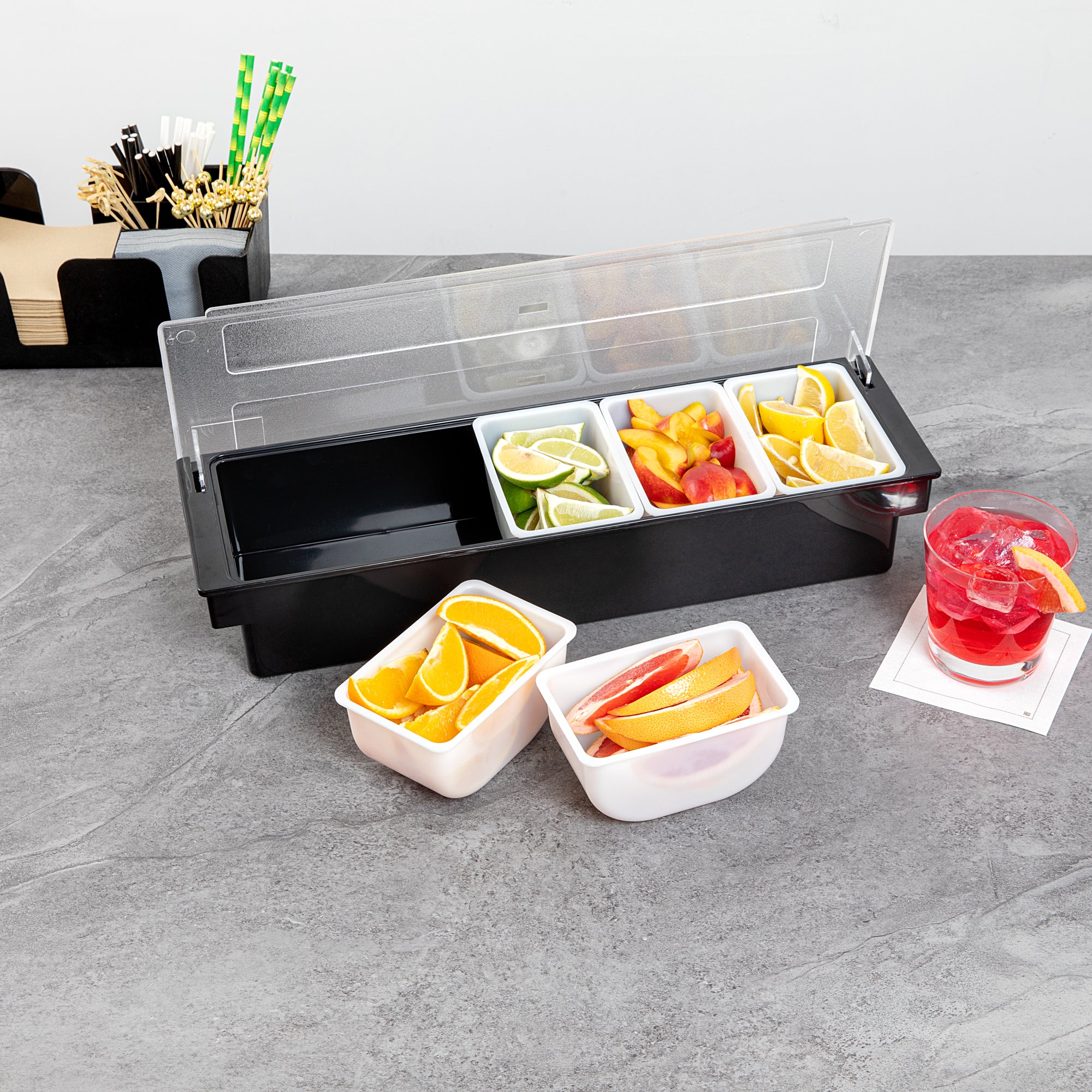Bar Lux 1.25 Pint White Plastic Insert for 5-Compartment Condiment Caddy - 5-Pack | Perfect for Restaurants, Cafes & Home Kitchen Organization