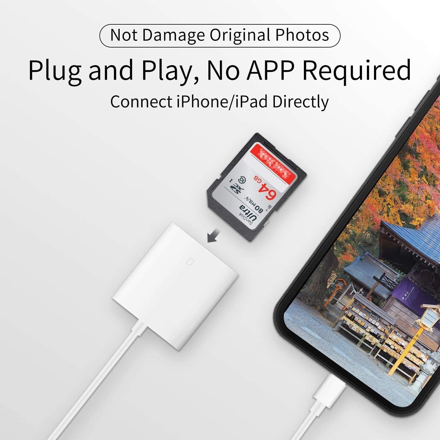 Apple MFi Certified Lightning to SD Card Reader for iPhone & iPad - Plug & Play SD Memory Card Adapter for iPhone 14/13/12/11/XS/XR/X/8/7 & iPad - Perfect for Viewing Trail Camera Photos & Transferring Files On The Go