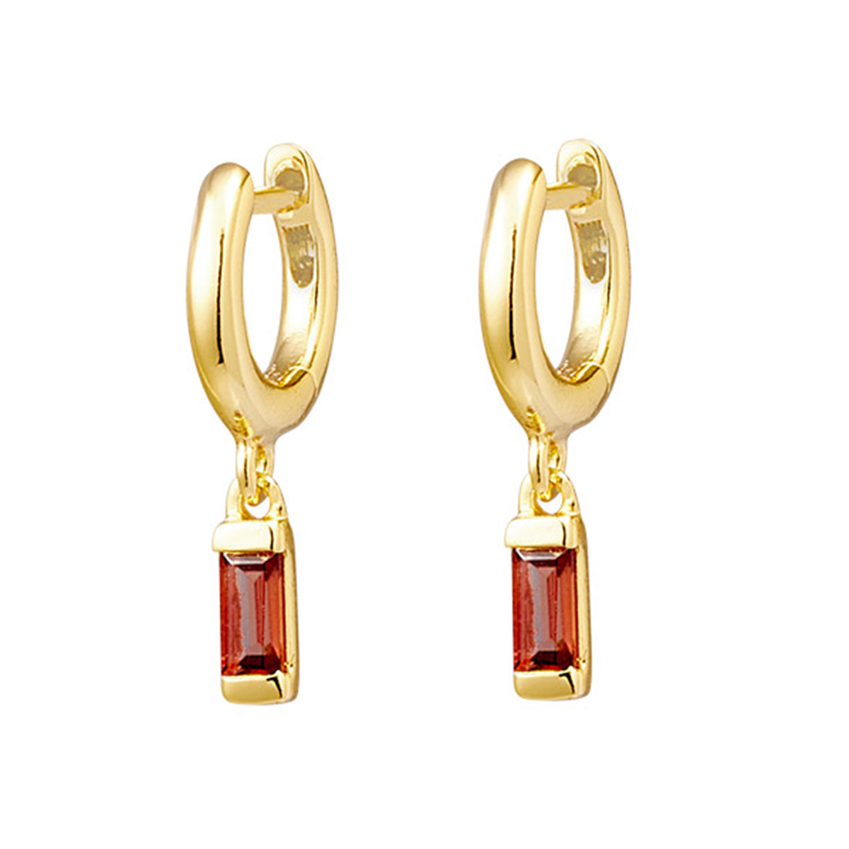 Lumen Baguette Garnet Drop Huggie Earrings for Women - Elegant Dangle Hoop Earrings for Party, Wedding & Everyday Wear