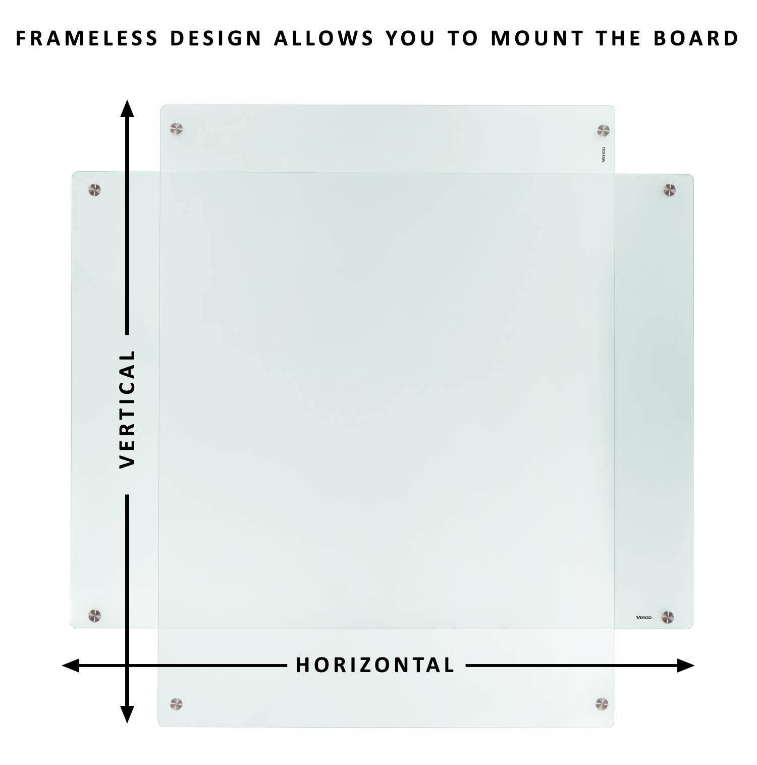 Vergo 4' x 3' Frosted Glass Dry Erase Whiteboard - Wall Mounted Glass White Board for Office, Classroom & Home Use - Durable Frameless Design for Meetings & Presentations