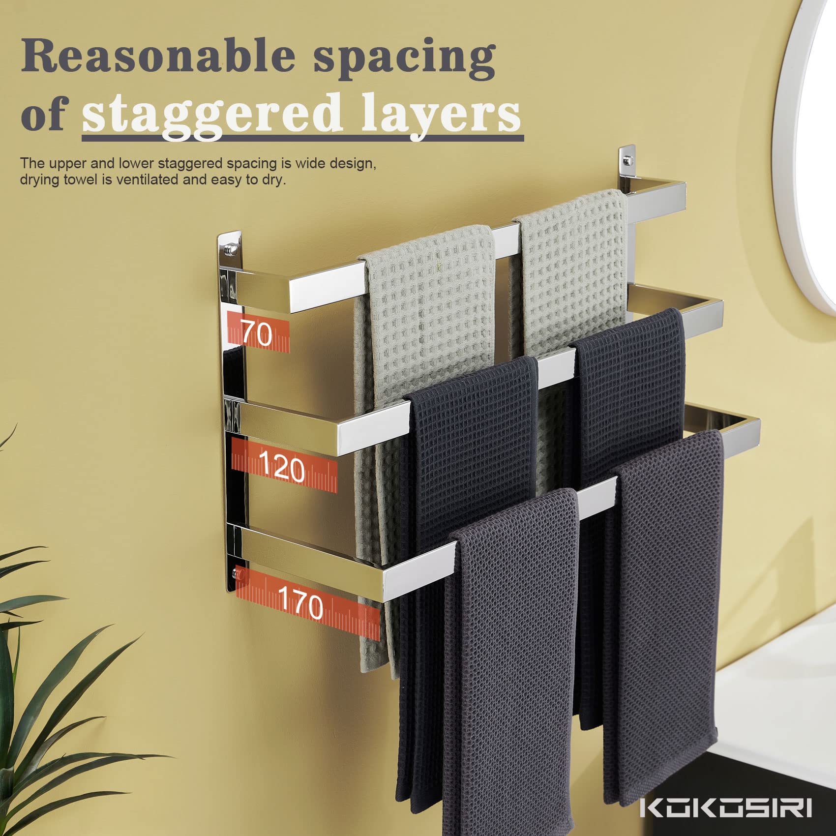 3-Tier Chrome Bathroom Towel Rack - Polished Stainless Steel Wall Mounted Ladder Towel Holder with Shelves (B5006CH-L24) | Space-Saving Storage for Bath Towels, Hand Towels & Washcloths in Showers, Spas & Guest Bathrooms
