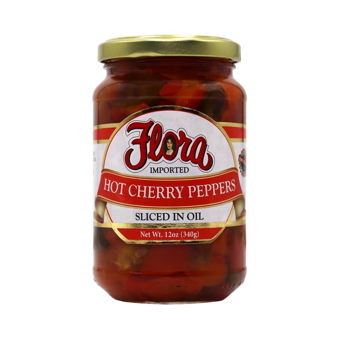 Spicy Hot Cherry Peppers Sliced in Olive Oil - Perfect for Pizza Toppings, Sandwiches & Antipasto Platters