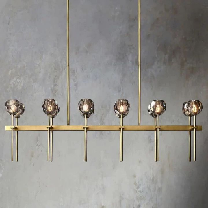 Crystal Ball Double Linear Chandelier - 60 Inch Modern LED Pendant Light for Dining Room, Living Room, Bedroom & Kitchen | Dimmable Hanging Fixture with Clear Glass Shades | Perfect for Home, Office & Restaurant Decor