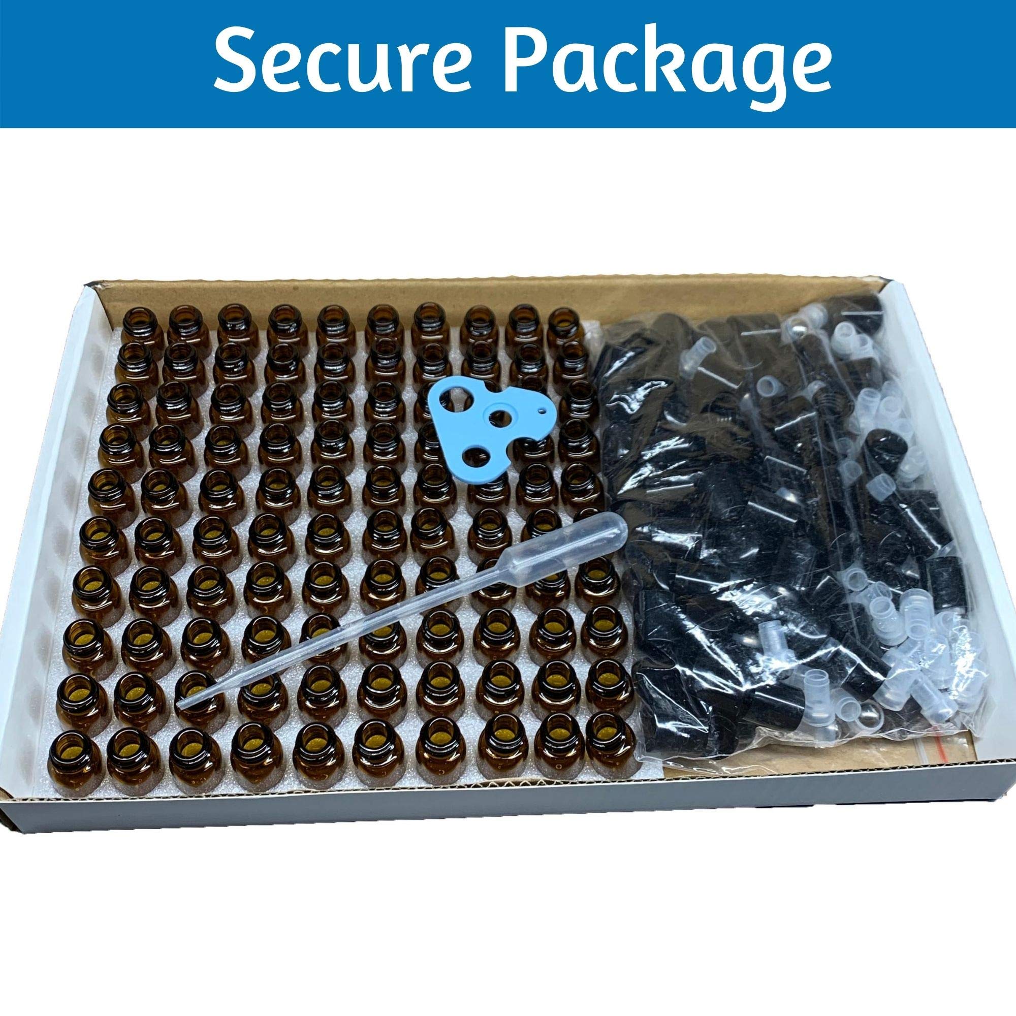 100pcs 2ml Amber Glass Roller Bottles with Stainless Steel Balls - Refillable Essential Oil Roller Bottles for Aromatherapy, DIY Blends, Travel & Sample Sizes - 5/8 Dram Roll On Bottles for Essential Oils, Perfumes & Serums