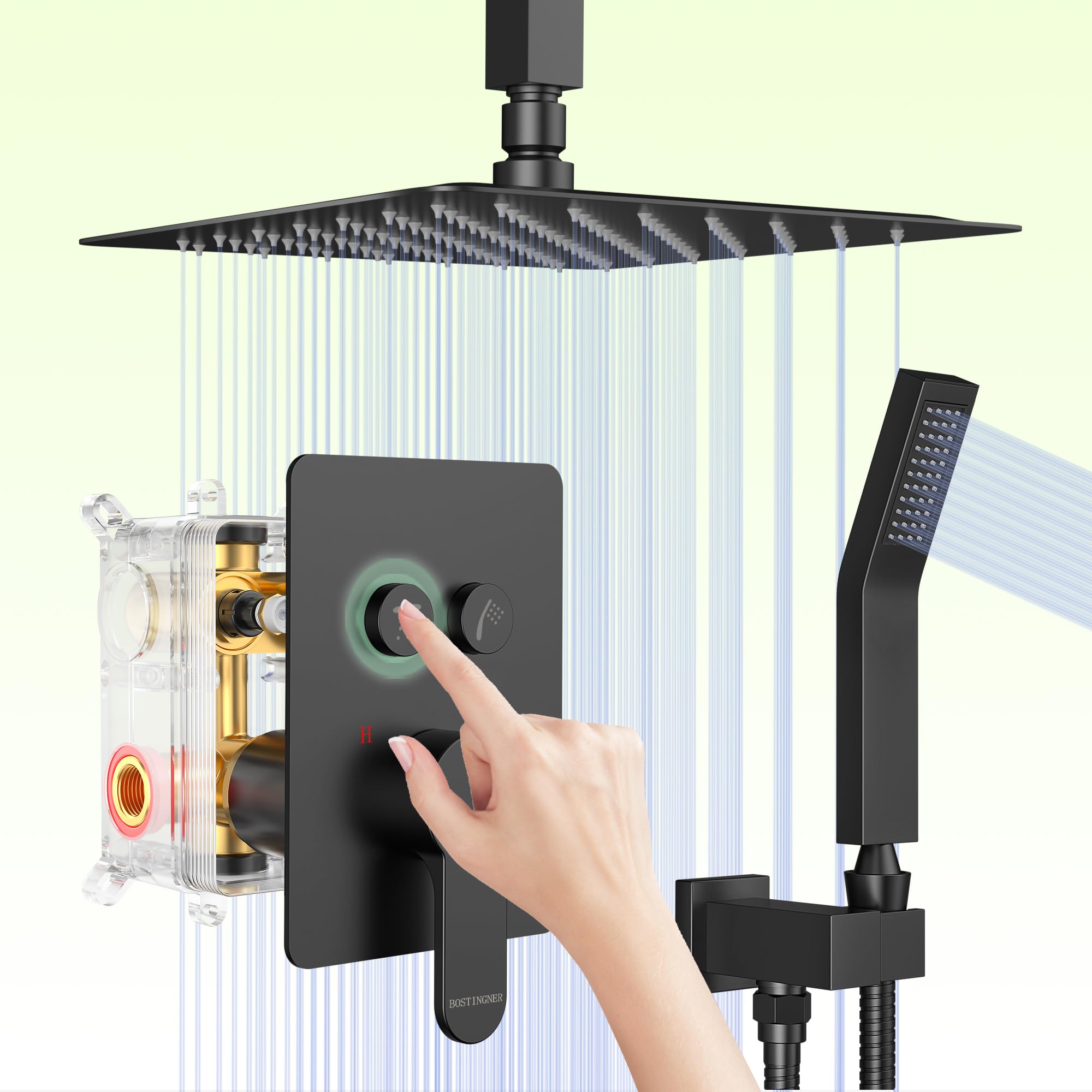 Premium 10 Inch All Metal Matte Black Shower System - Overhead Rain Shower Combo with Handheld, Ceiling Mount & 3-Way Pressure Balance Valve - Complete Shower Faucet Set for Modern Bathrooms (Ideal for Spa-Like Experience & Water Conservation)