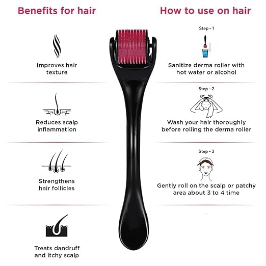 ADBERG Derma Roller 0.5mm 540 Titanium Needles - Professional Microneedling Roller for Beard & Hair Growth, Reduces Hair Loss, Stimulates Follicles, Repairs Damaged Hair - Men & Women - Perfect for Home Hair Care & Skin Rejuvenation