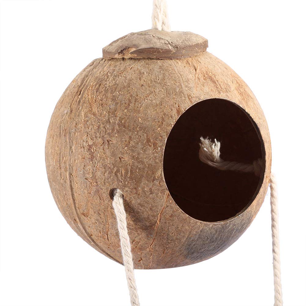 Premium Wooden Bird Nest Hut with Coconut Hide & Ladder - Natural Parrot Cage Accessory for Cockatiels, Lovebirds, Finches & Canaries - Perfect for Climbing, Playing & Nesting in Aviaries
