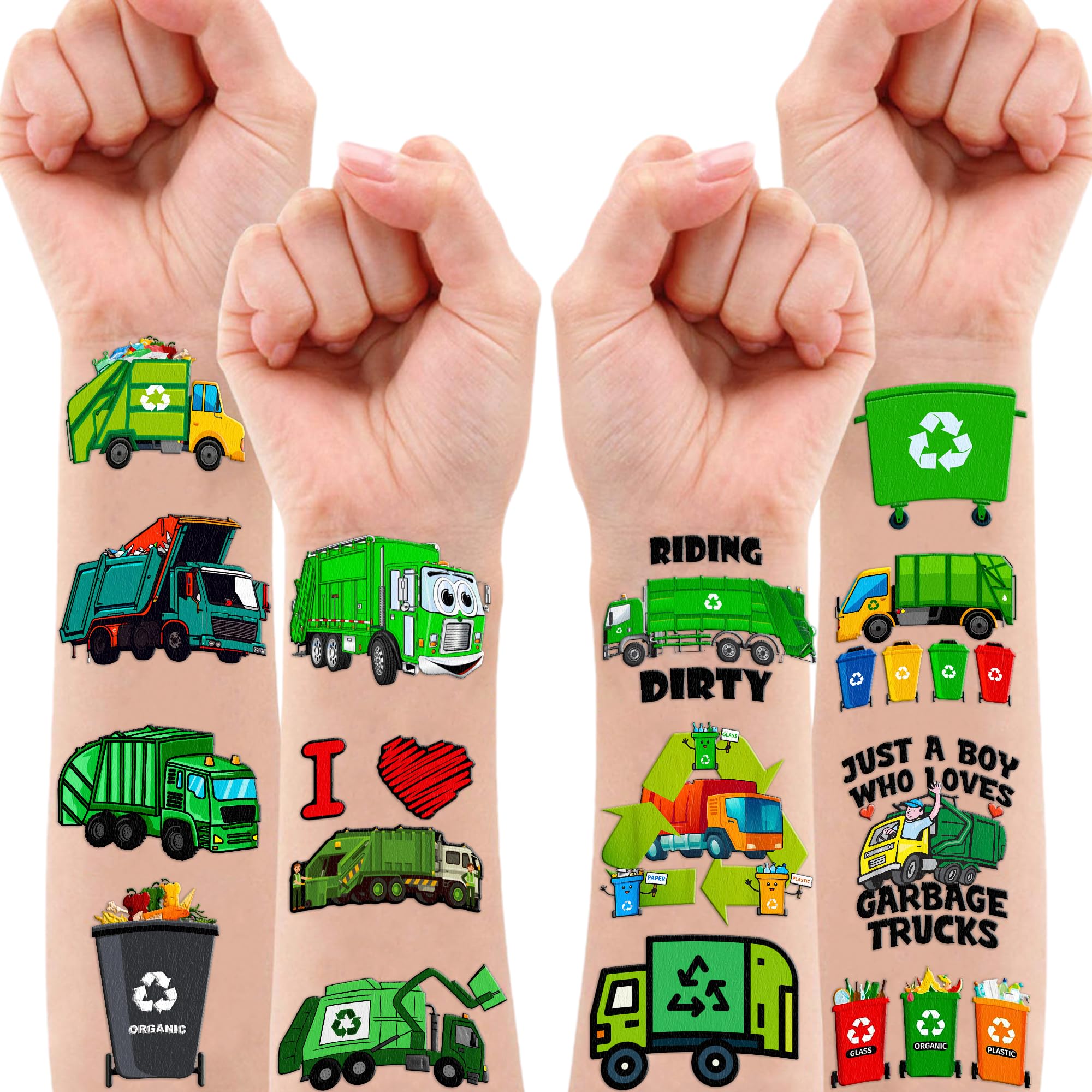 111 PCS Garbage Truck Temporary Tattoos - Fun Trash & Recycling Themed Party Supplies for Kids Birthday, Classroom Prizes & Carnival Favors - Cute Waste Management Stickers for Boys & Girls - Perfect for Birthday Decorations, School Events & Party Games