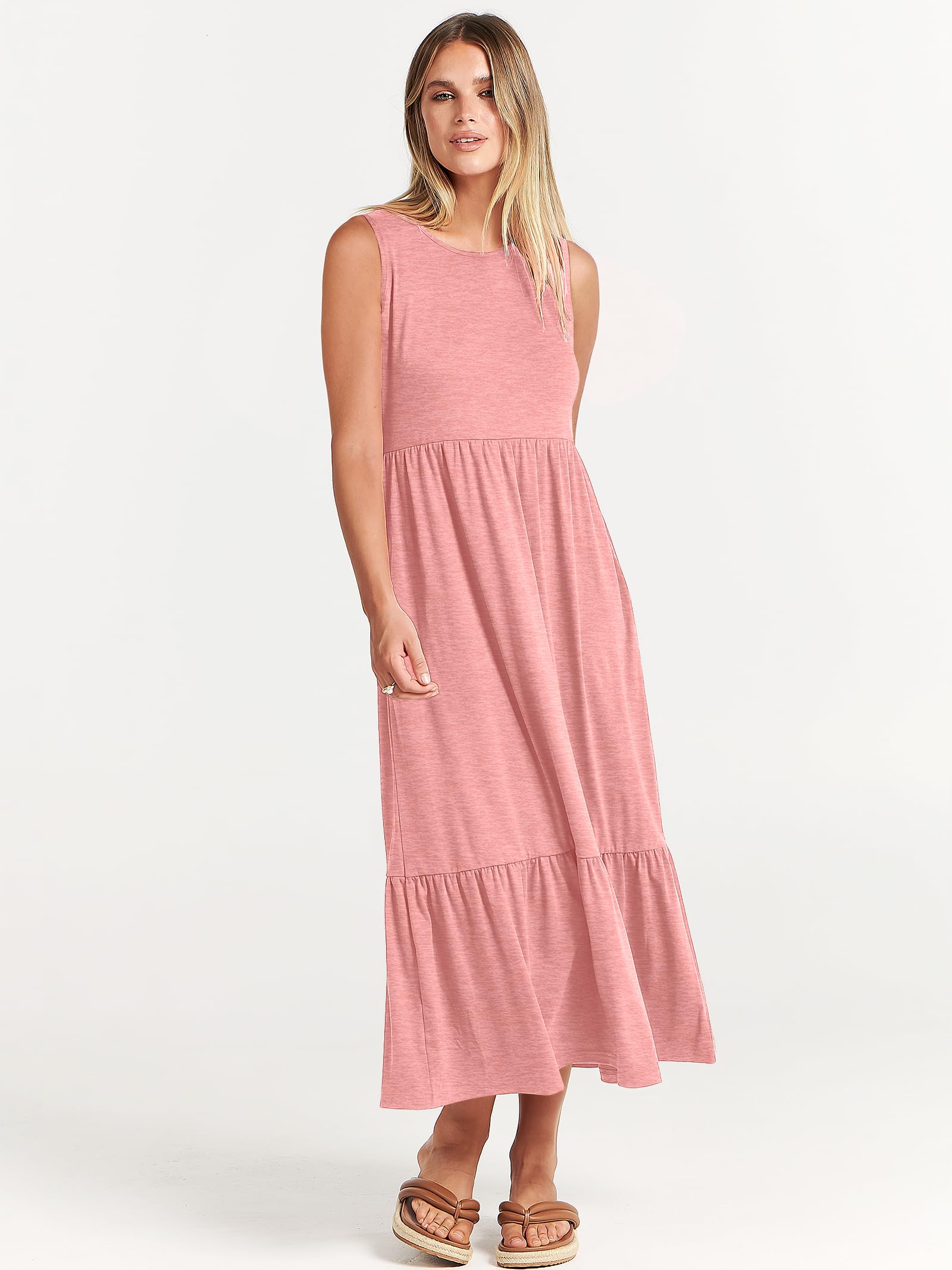 ANRABESS Women's Summer Sleeveless Crewneck Sundress - Flowy A-Line Tiered Maxi Beach Dress for Vacation, Casual Wear & Outdoor Activities