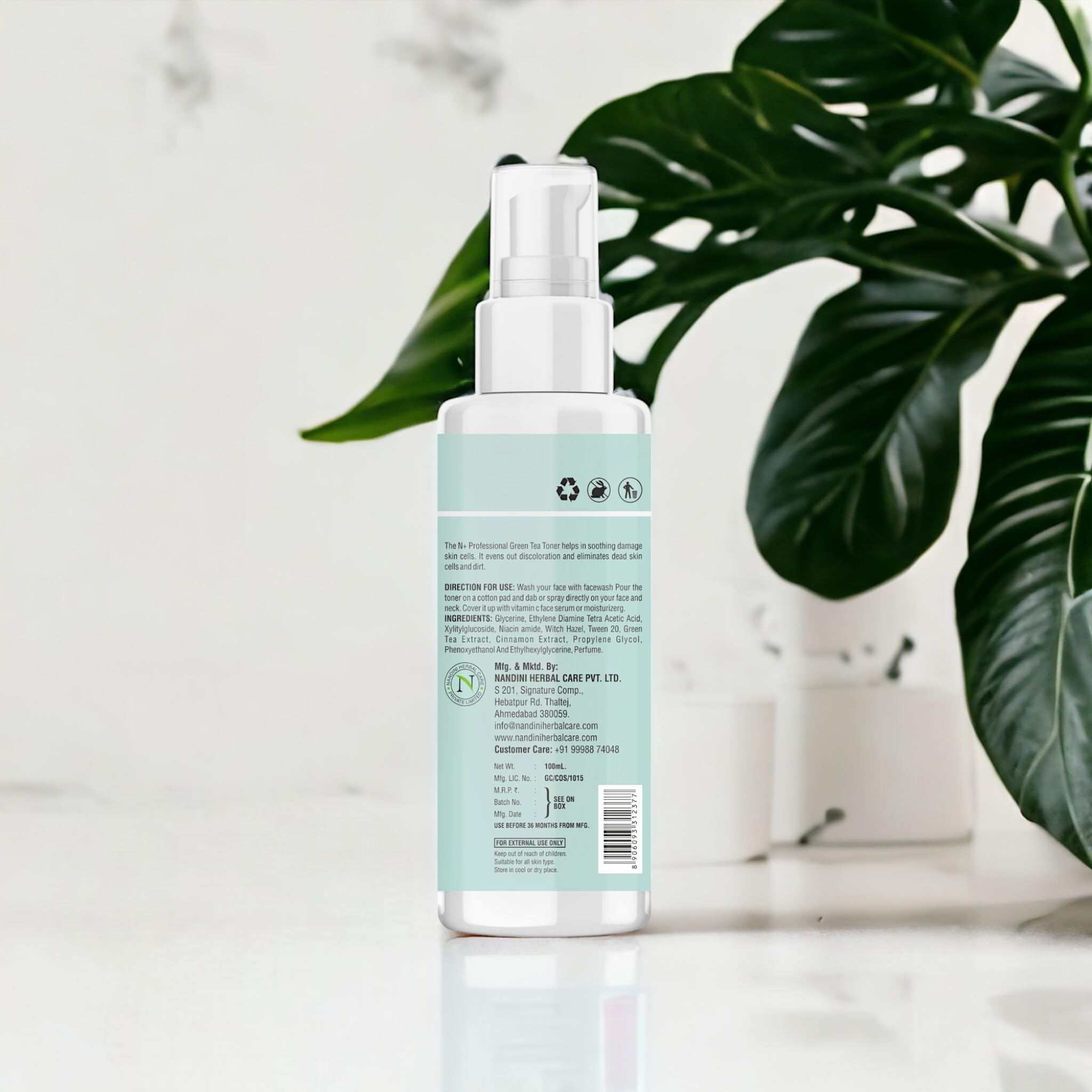N PLUS Professional Green Tea Toner for Face - Tightens Enlarged Pores, Paraben-Free, 100ml | Hydrating & Refreshing Facial Toner for Daily Skincare Routine