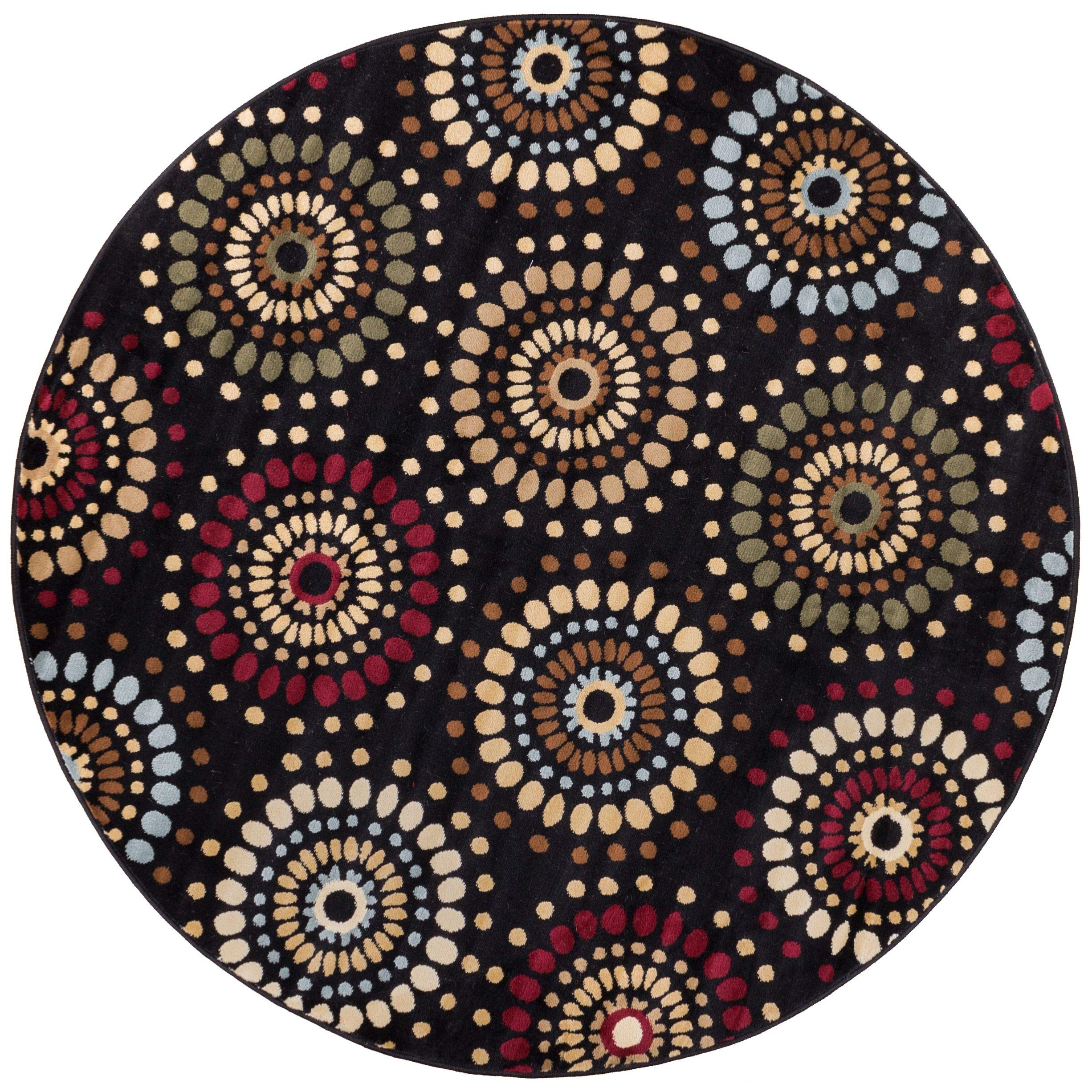 Well Woven Barclay Collection Orchid Fields Black 5 ft Round Area Rug - Non-Slip Soft Indoor Carpet for Living Room, Bedroom, Dining Room & Home Decor