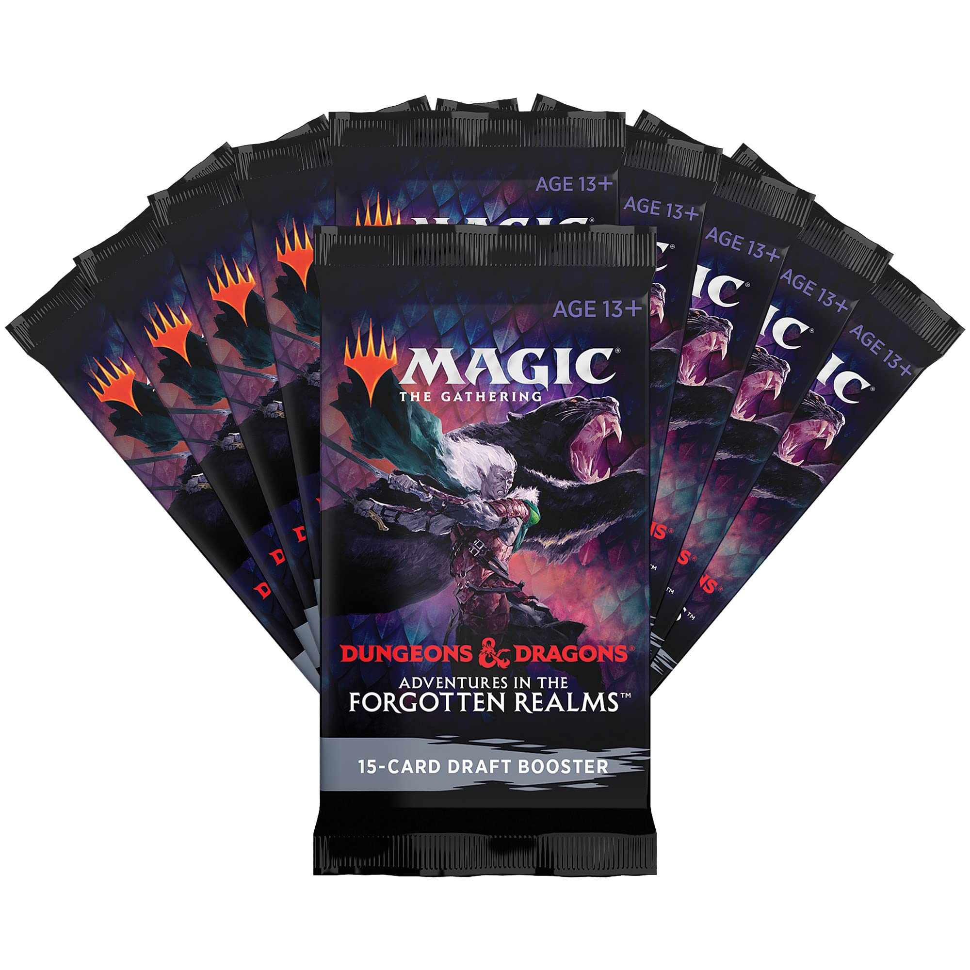 Magic: The Gathering Adventures in The Forgotten Realms Bundle - 10 Draft Boosters (150 Cards) + Accessories | MTG Booster Pack Set for Fantasy Card Game Players, D&D Fans & Collectors | Perfect for Game Nights, Tournaments & Gifting