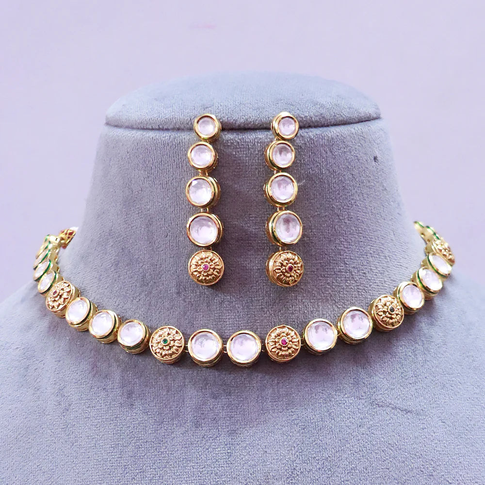 Luxury Gold Plated Royal Kundan Necklace & Earrings Set (D509) - Perfect for Weddings, Parties & Special Occasions