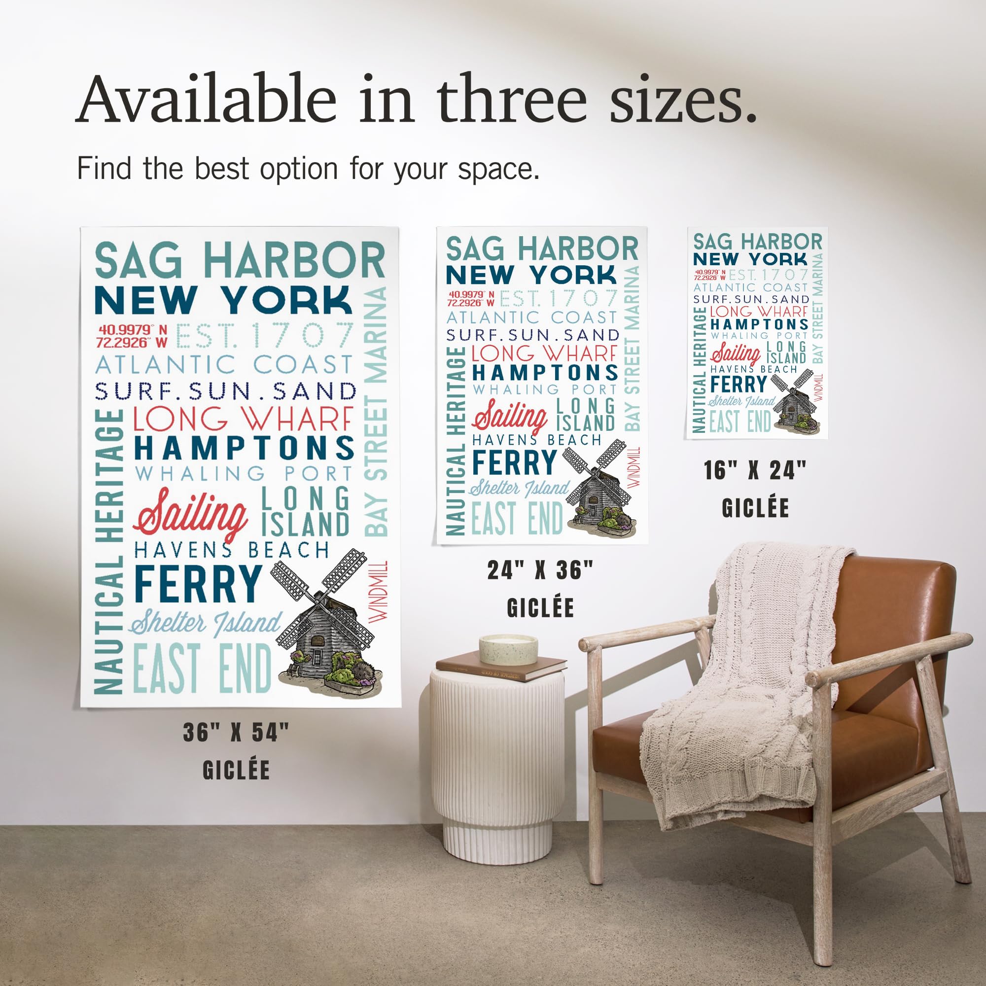Lantern Press 16x24 Inch Giclee Art Print - Sag Harbor New York Typography Wall Decor - Perfect for Living Room, Bedroom & Office