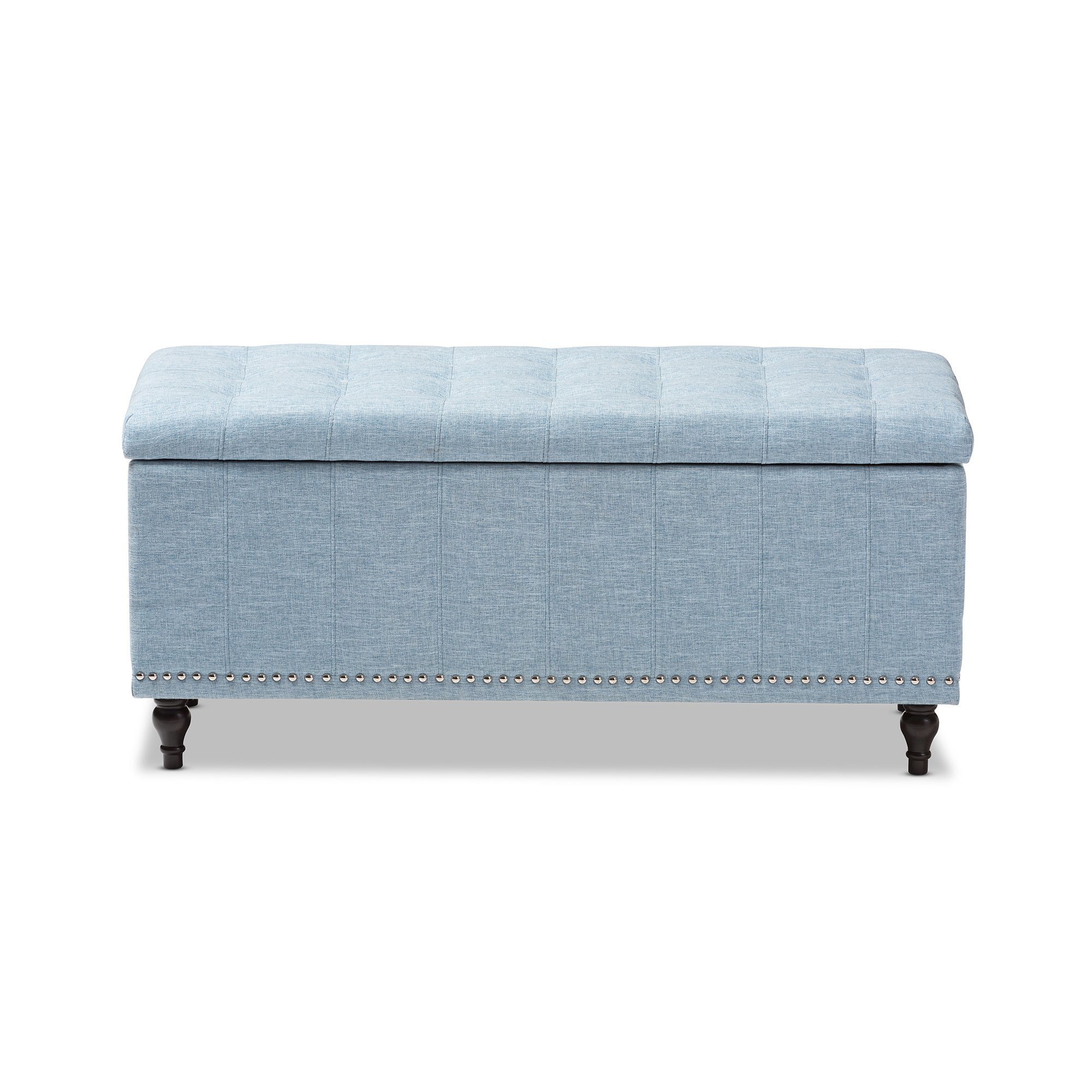 Baxton Studio Sherell Modern Classic Fabric Upholstered Button-Tufted Storage Ottoman Bench in Light Blue - Perfect for Living Room, Bedroom & Entryway Storage