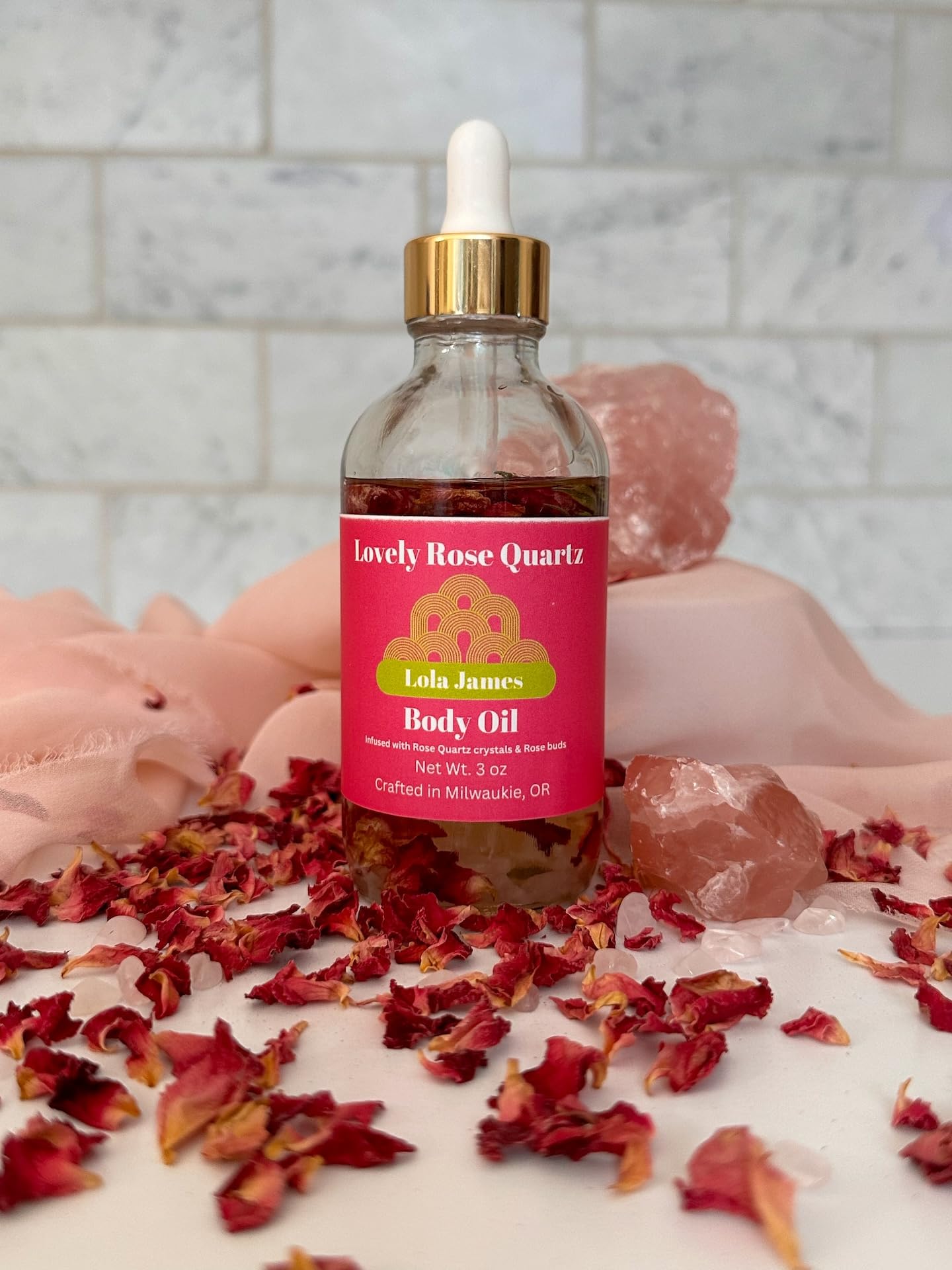 Natural Rose Quartz Body Oil for Hydration & Glow - Perfect for Massage, Aromatherapy & Self-Care Rituals