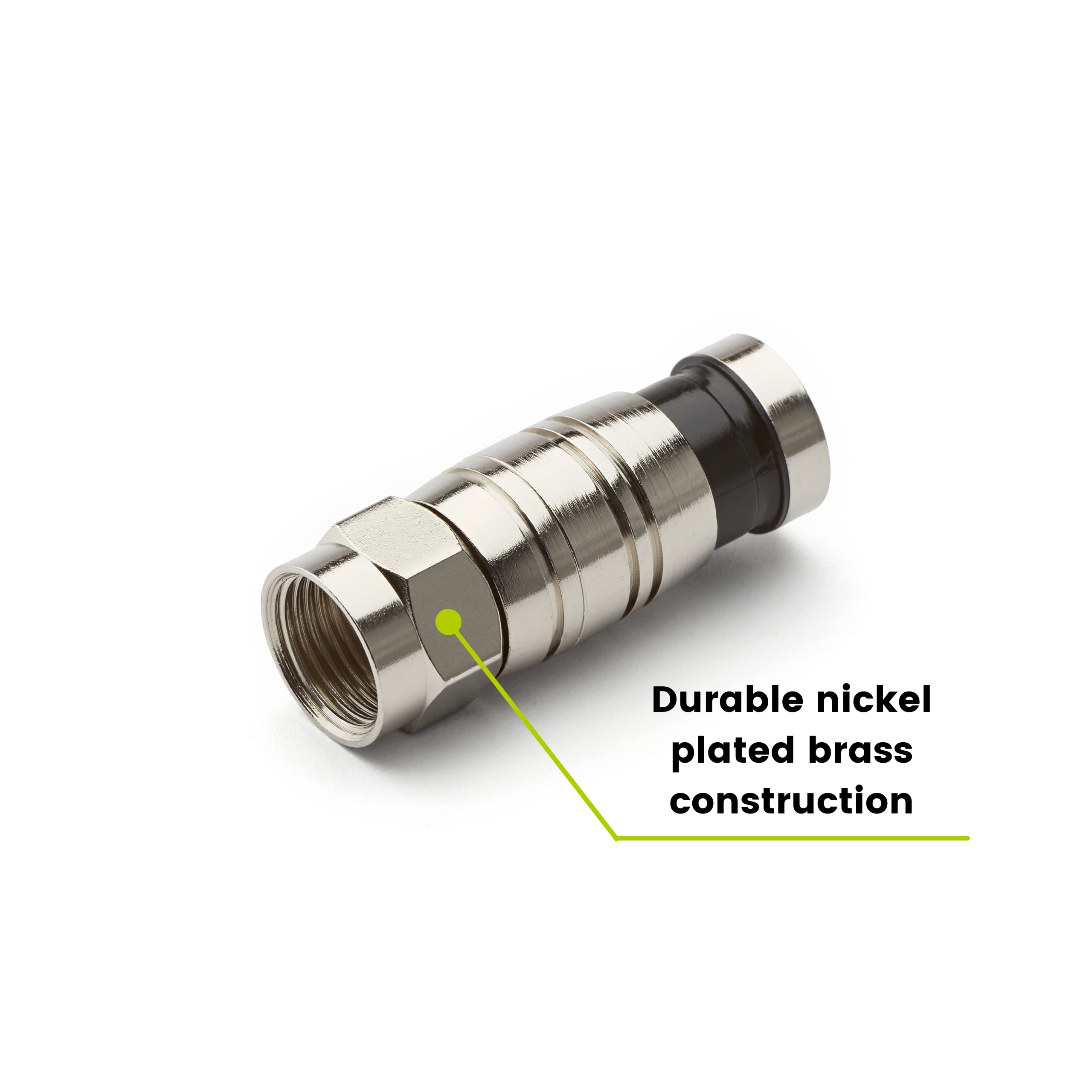 TrueCABLE Universal Easy Fit RG6 & RG6Q Compression F-Connector for Dual Shield (DS), Tri-Shield & Quad Shield (QS) Coaxial Cable - 100 Pack - Perfect for Cable TV, Satellite, Internet & Security System Installations