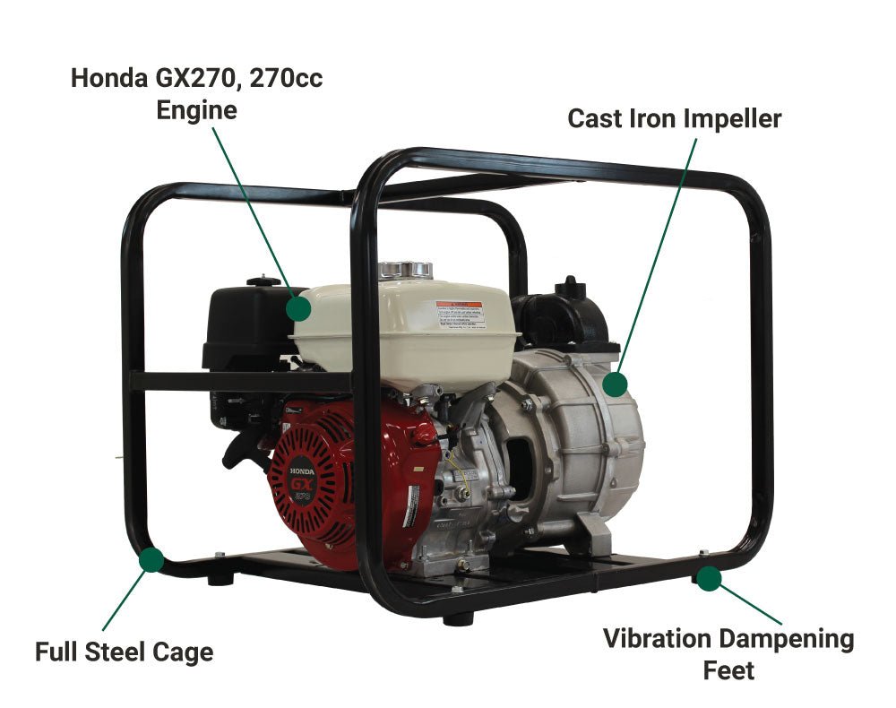 Brave 3-Inch Trash Pump with Honda GX270 Engine - Heavy Duty Water Transfer for Construction, Flood Control & Agricultural Irrigation