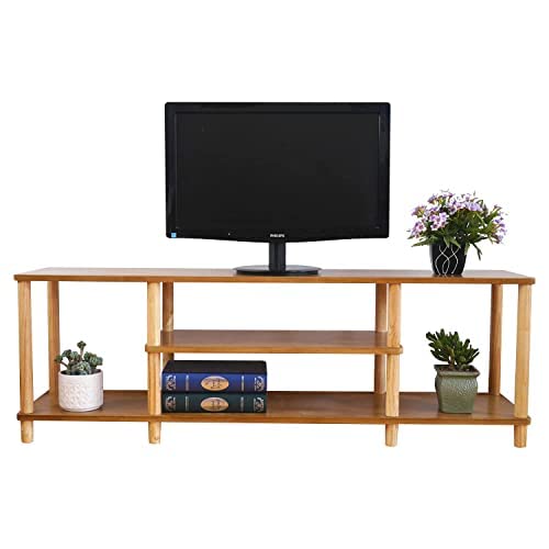 Solid Wood TV Stand for 48 Inch TV - Turn-S-Tube Wide Entertainment Center with Lacquer Finish | Natural Wood TV Cabinet for Living Room, Bedroom & Home Theater Setup