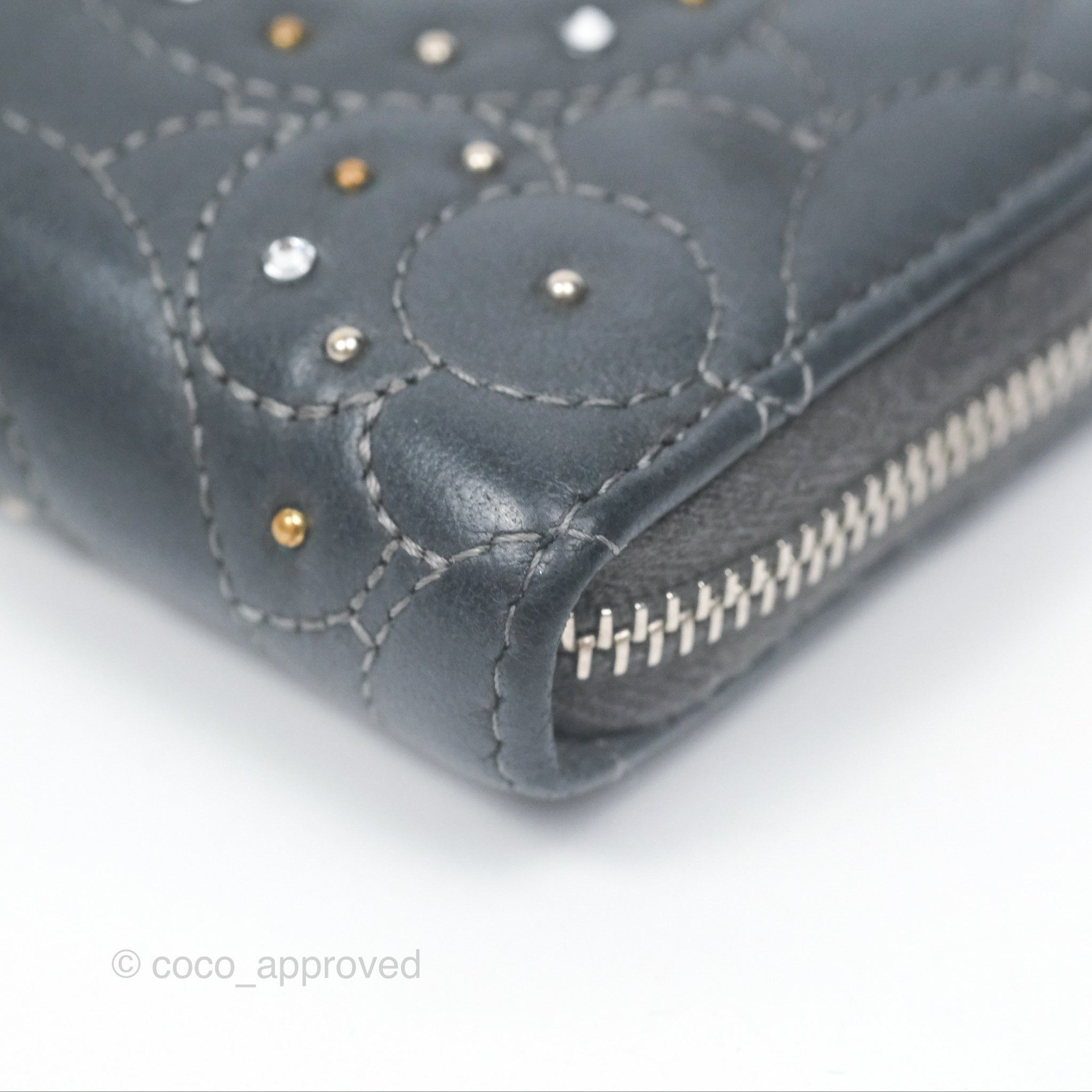 Chanel Camellia Crystal Studded Zipped Coin Purse Grey Silver Hardware - Elegant Small Wallet for Women, Perfect for Parties, Gifts & Everyday Use