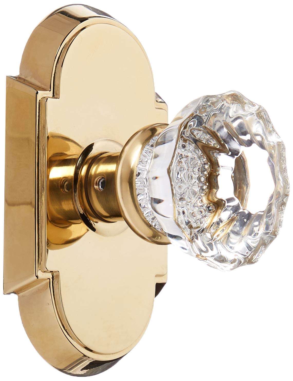 Polished Brass Arched Rosette Set with Fluted Crystal Knobs - Elegant Door Hardware for Bedroom & Bathroom Privacy