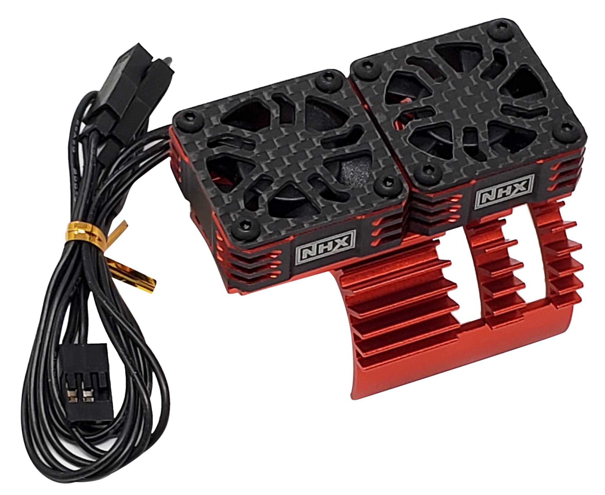 NHX RC 1/8 Scale High-Speed Aluminum Twin Cyclone Cooling Fans with Protective Cover - 28000RPM Brushless Motor Heatsink (Red) - Perfect for RC Cars, Trucks & Off-Road Vehicles Cooling System Upgrade