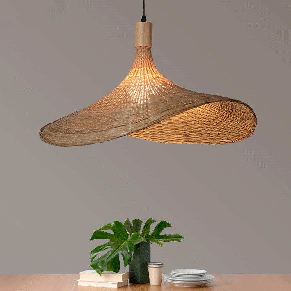 Modern Bamboo Chandelier - E27 Rattan Basket Ceiling Pendant Light for Dining Room & Farmhouse | Natural Bamboo Lighting Fixture with Straw Hat Design | Perfect for Rustic, Boho & Coastal Home Decor
