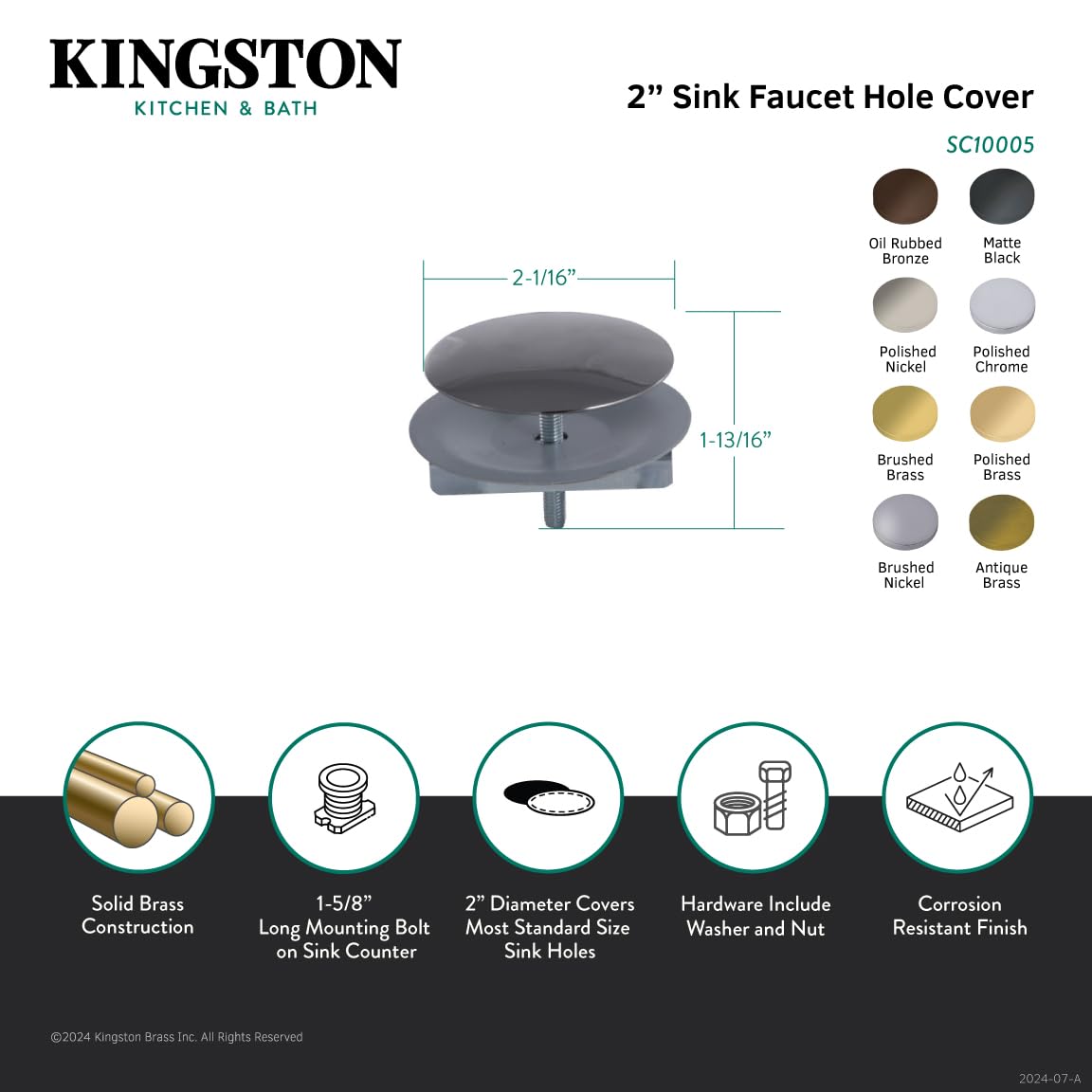 Kingston Brass SC1005 Oil Rubbed Bronze Kitchen Sink Faucet Hole Cover - Premium Studio Accessory for Modern & Farmhouse Kitchen Decor | Perfect for Protecting Sink Holes, Enhancing Aesthetics in Home Renovation Projects