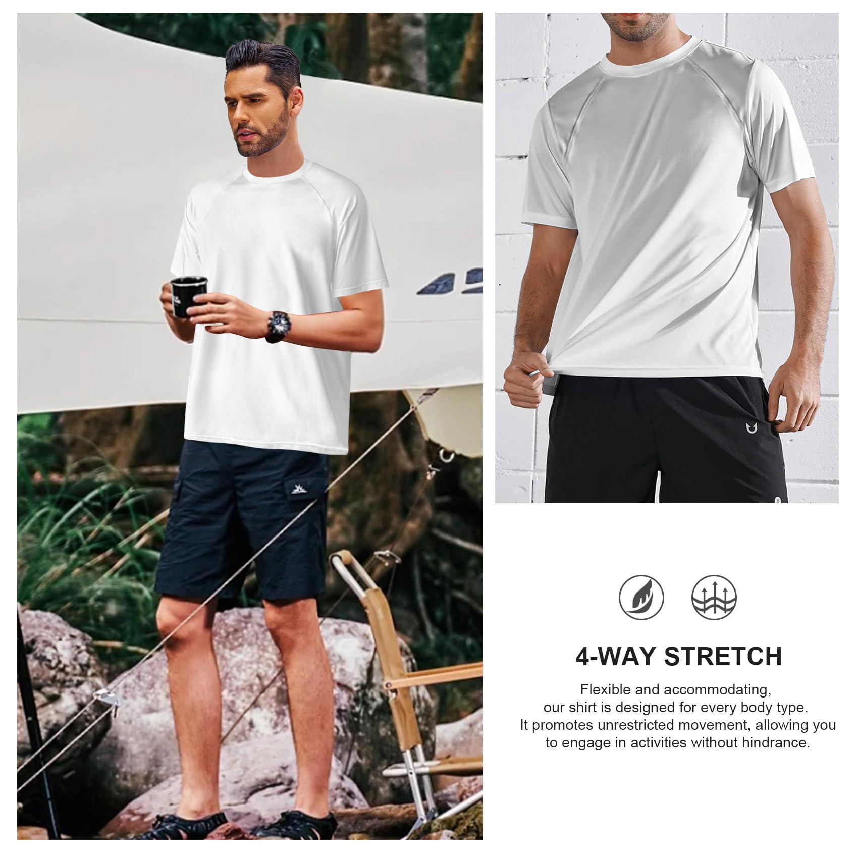 Men's UPF 50+ Quick Dry Swim Shirt - Short Sleeve Sun Protection Rash Guard for Swimming, Fishing & Running - Lightweight UV Shirt for Beach, Pool & Outdoor Activities