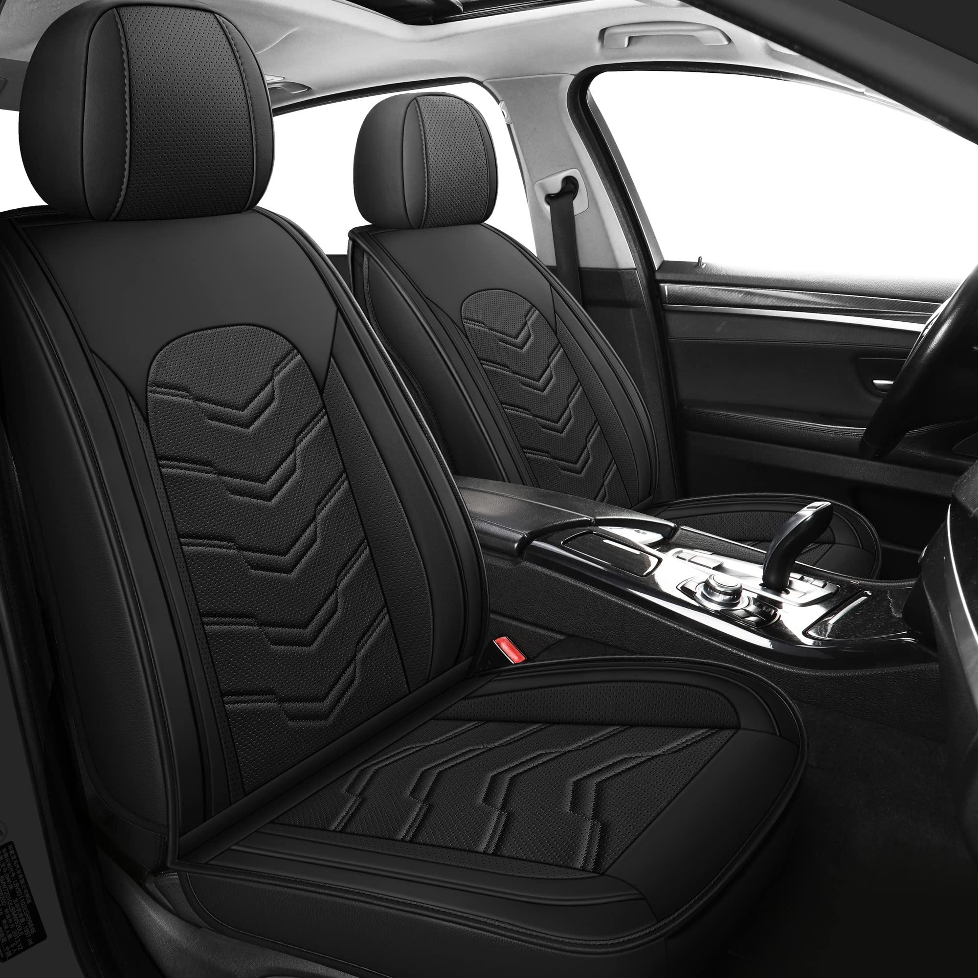 Premium AOOG Leather Car Seat Covers 5-Piece Full Set - Breathable Leatherette Universal Fit for Most Sedans, SUVs & Trucks | Waterproof, Non-Slip & Airbag Compatible Interior Protection | Perfect for Daily Commute, Road Trips & Family Travel (Black)