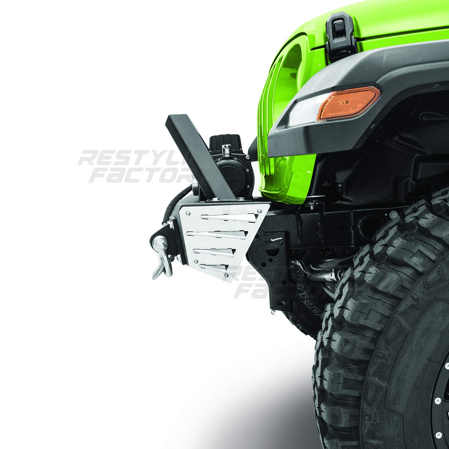 Black Textured Stubby Front Bumper with 2x D-Ring & Winch Plate | Built-In 4x 3