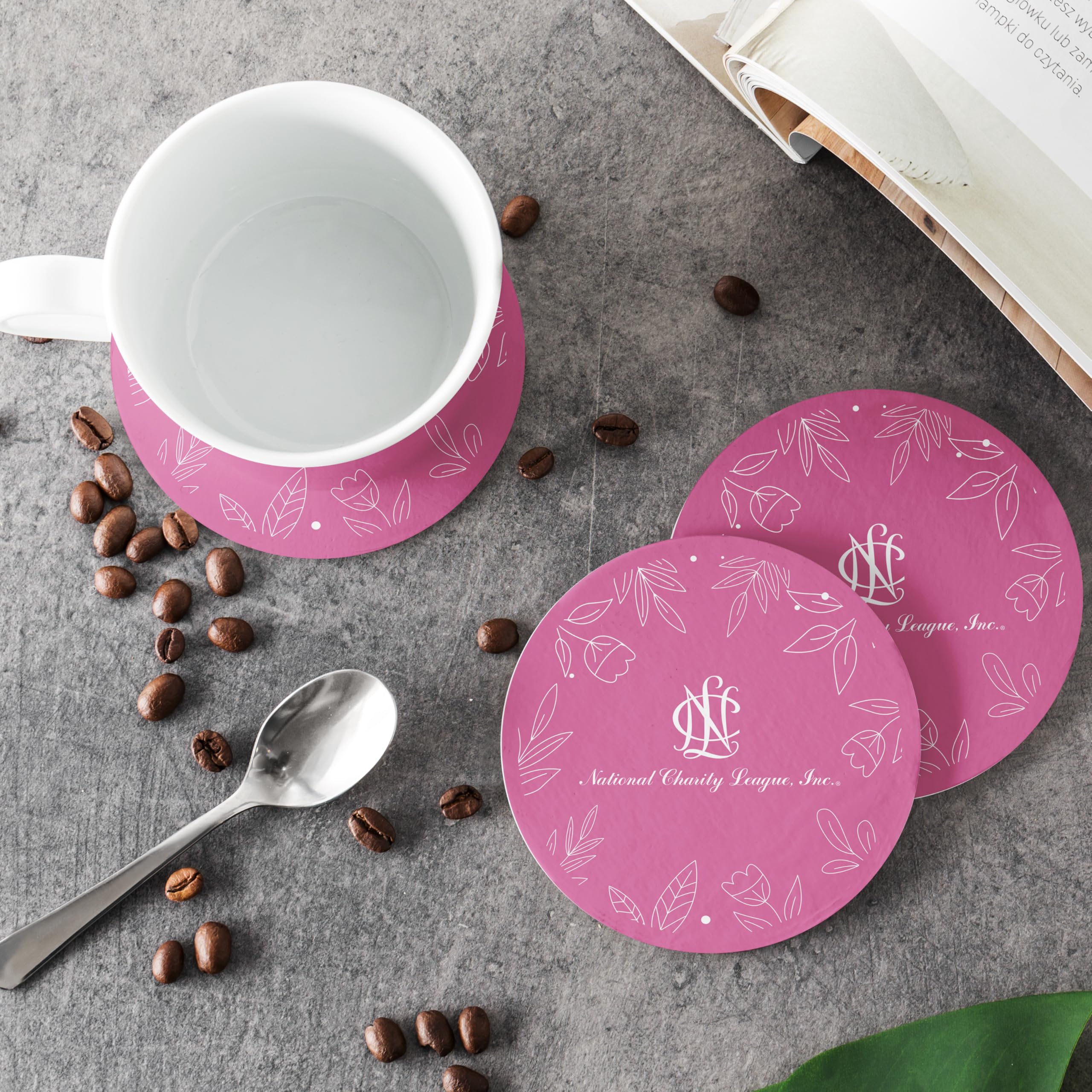 National Charity League Cork-Backed Hardboard Drink Coasters - Set of 4 Round Beverage Protectors for Tables, Bars & Home Decor (NCL #2)