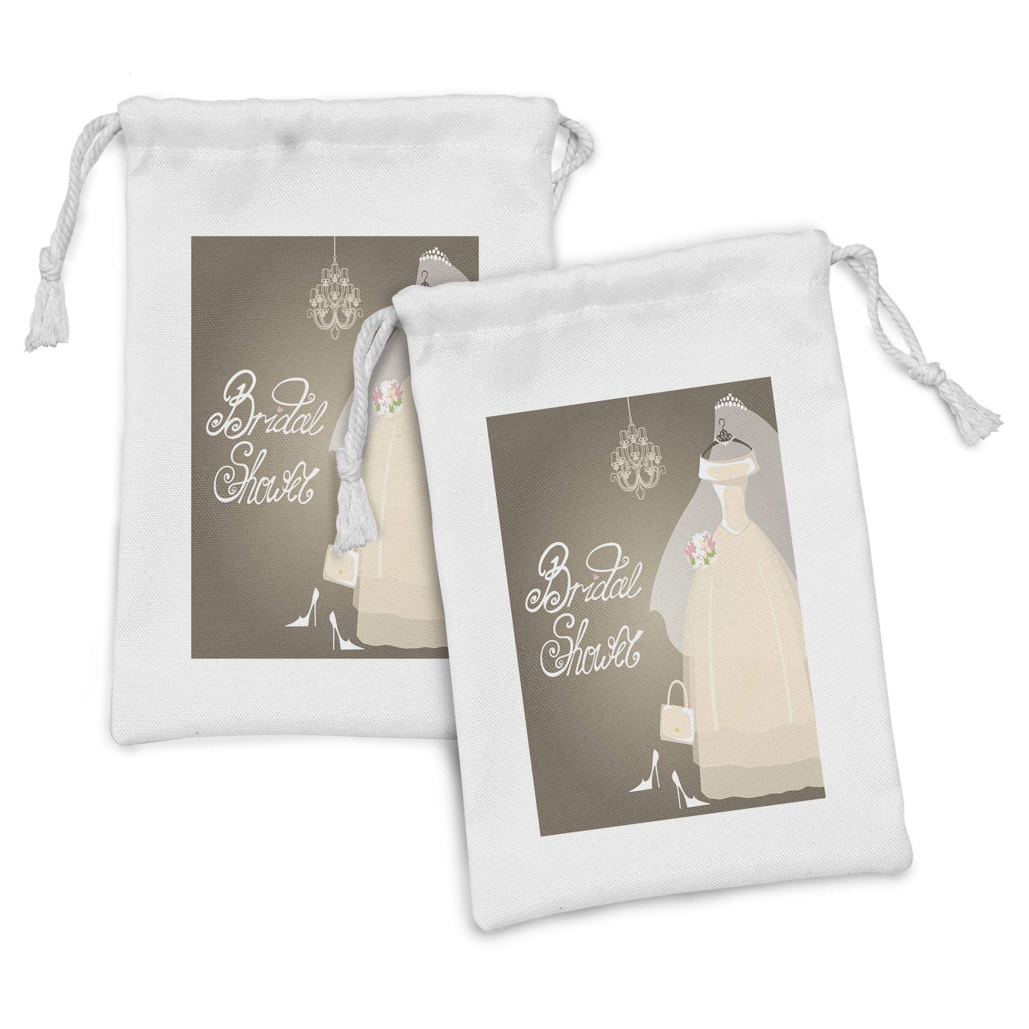 Ambesonne Bridal Shower Fabric Pouch Set of 2 - Romantic Wedding Dress Lettering Design Drawstring Bags (9