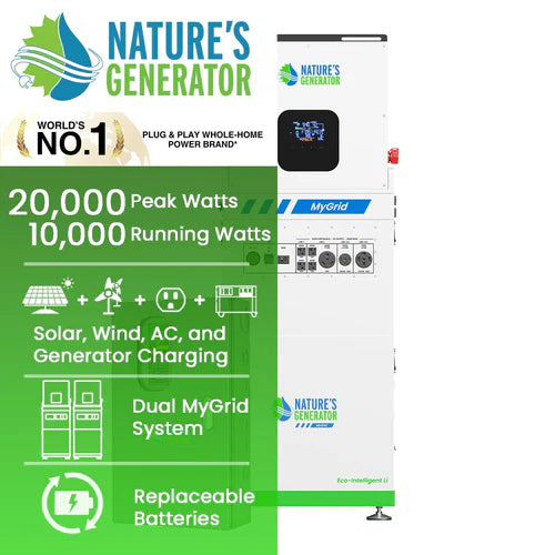 Natures Generator MyGrid 10K Solar Power System with Battery Backup & 50A Automatic Transfer Switch - Perfect for Home Emergency Power, Off-Grid Living & Outdoor Adventures