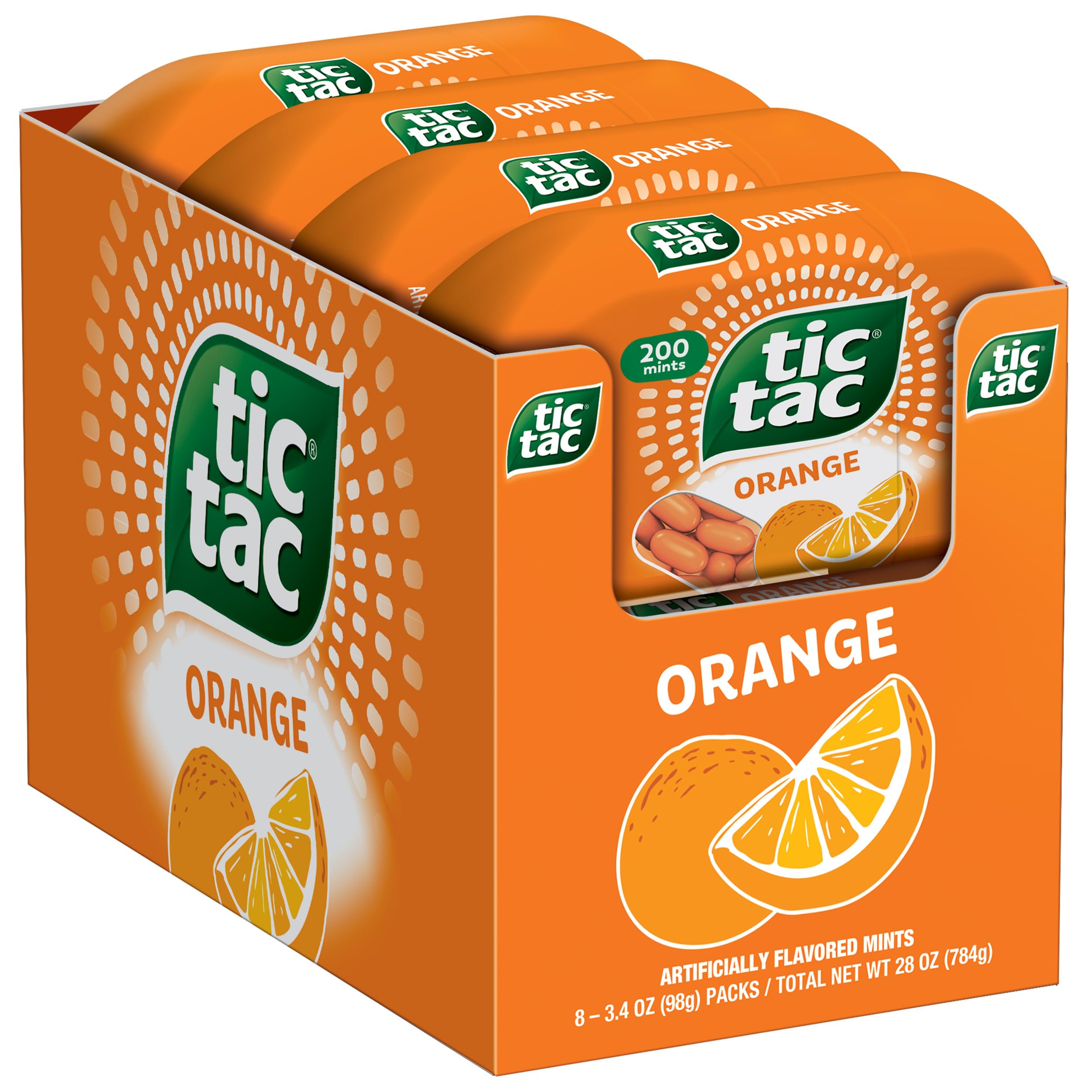 Tic Tac Orange Flavored Mints - 8 Pack (3.4 Oz Each) | Fresh Breath Mints for On-The-Go, Work, Travel & Daily Use | Refreshing Candy for Office, Car & Purse