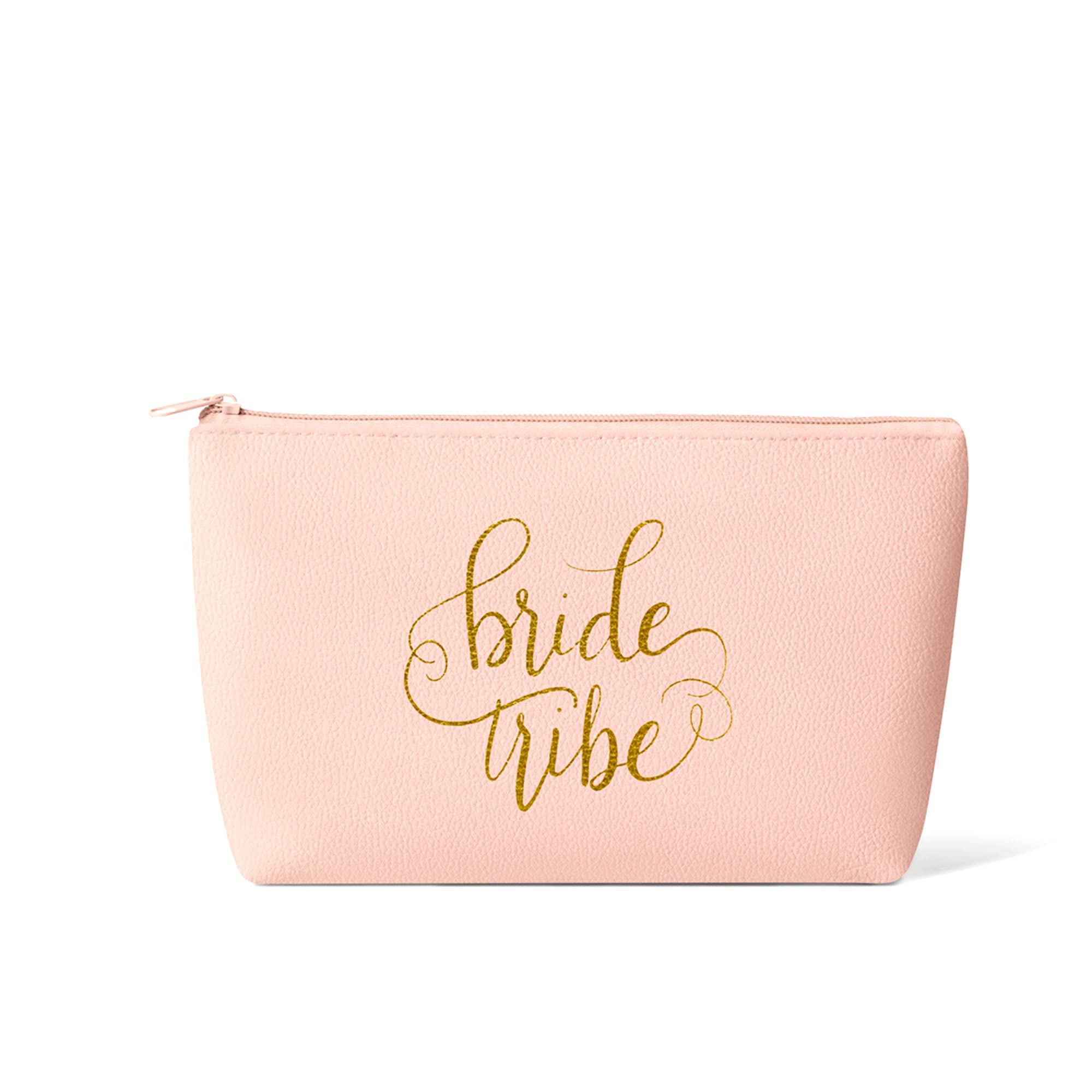 Bride Tribe Faux Leather Makeup Bag - Pink Blush for Bachelorette & Wedding Gifts