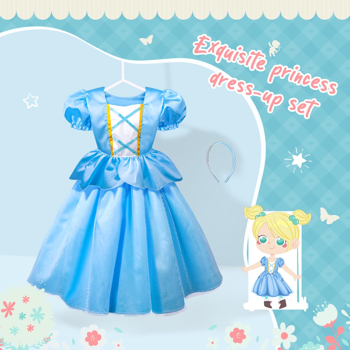 Meland Princess Dress Up Costume Set for Girls Ages 3-8 | Fairy Tale Pretend Play Outfits with Accessories | Perfect Christmas & Birthday Gift for Toddler Girls | Dress Up Party, Role Play, Halloween Costume