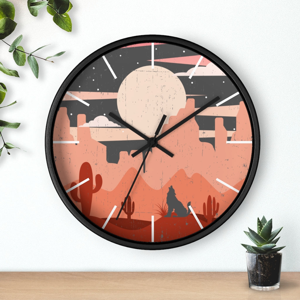 Pastel Howling Wolf Desert Wall Clock - Unique Southwestern Decor for Living Room, Bedroom, or Office - Perfect for Home & Cabin Decor