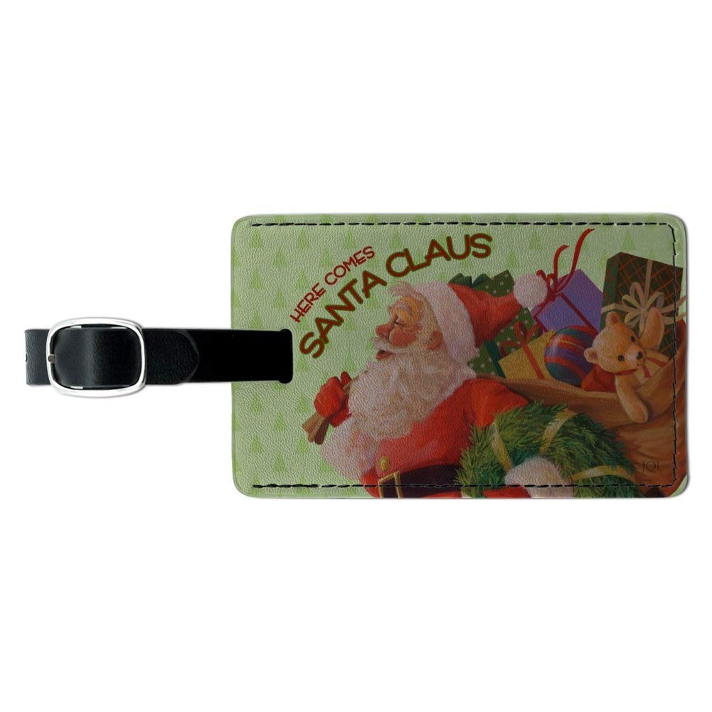 Santa Claus Leather Luggage Tag - Personalized Rectangle ID Card Holder for Christmas Travel & Gifts | Perfect for Suitcases, Backpacks, and Holiday Trips