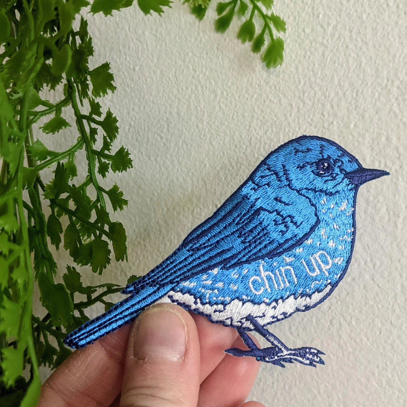 Bluebird Embroidered Chin Up Patch - Motivational Iron-On Patch for Jackets, Hats & Backpacks - Perfect for Fitness Enthusiasts & Outdoor Adventures