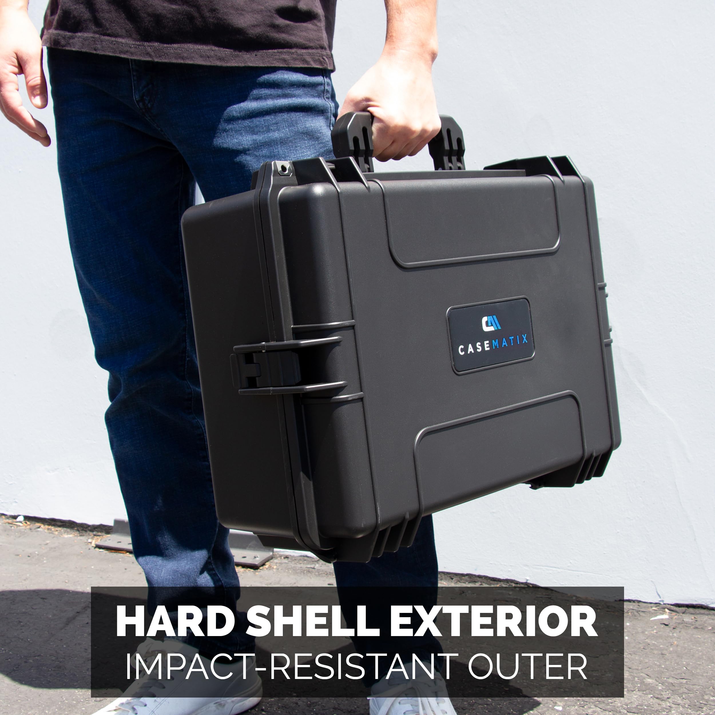 CASEMATIX Hard Shell Waterproof Travel Case for PlayStation 5 & PS5 Disc Drive - Protective Storage with Custom Foam for Console, 2 Controllers, Stand, Headset & Games | Perfect for Travel, Gaming Events & Secure Storage